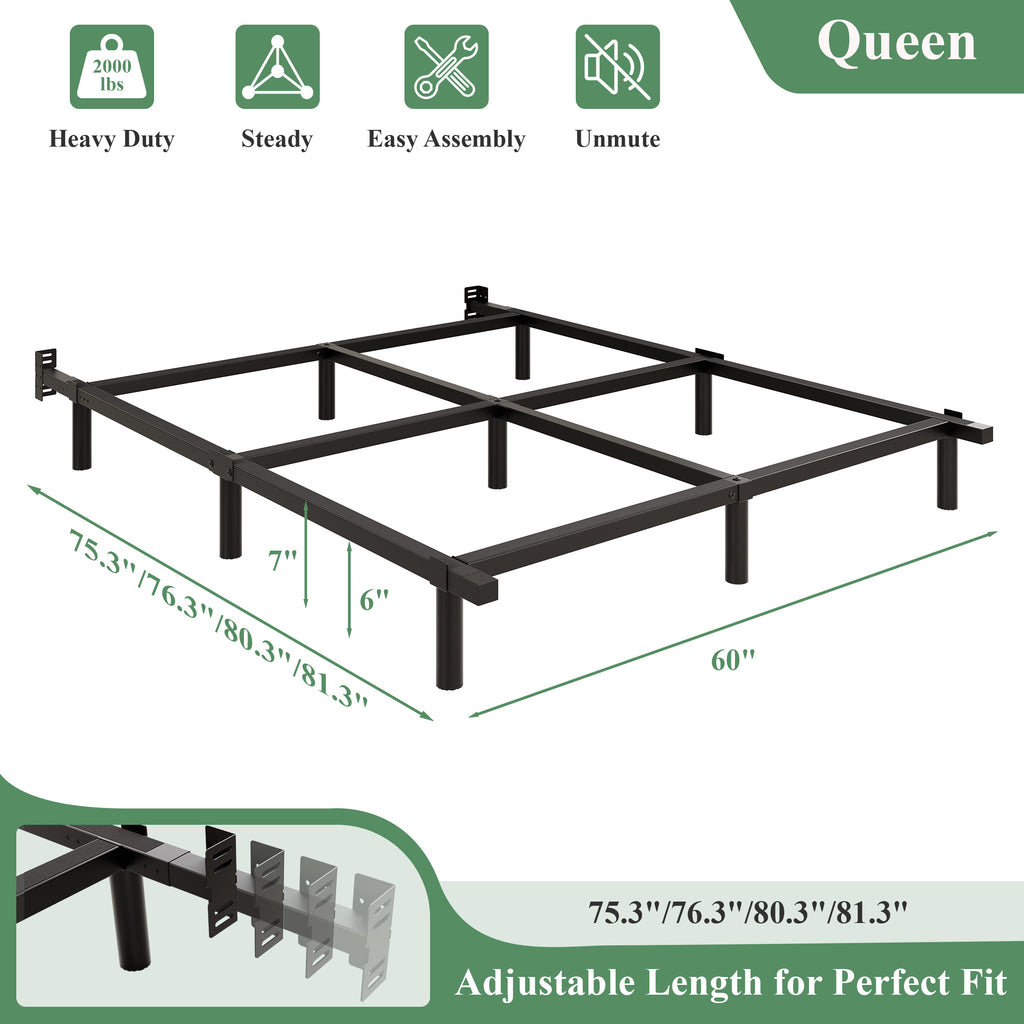 Awesofurni Queen Bed Frame, 7 Inch Heavy Duty Basics Metal Bed Frame for Box Spring and Mattress, Noise-Free, Adjustable Length, Easy Assembly