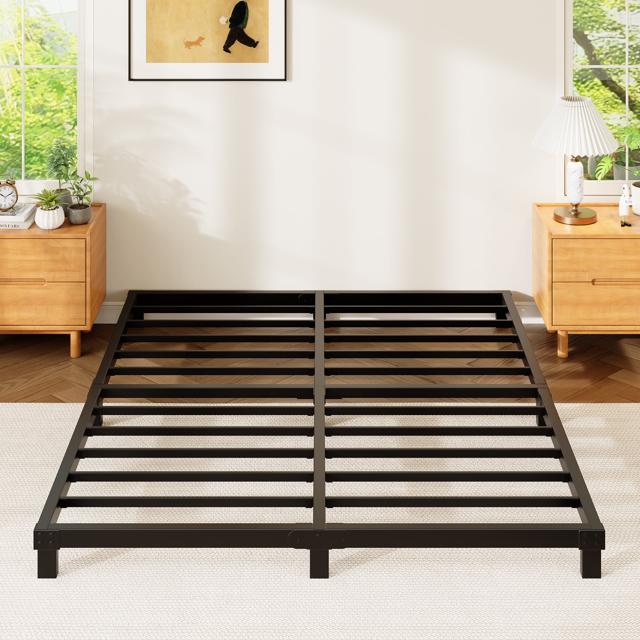 4 Inch Low Profile Metal Bed Frame, Heavy Duty Platform Bed Frame, No Box Spring Needed, Easy Assembly, Noise Free