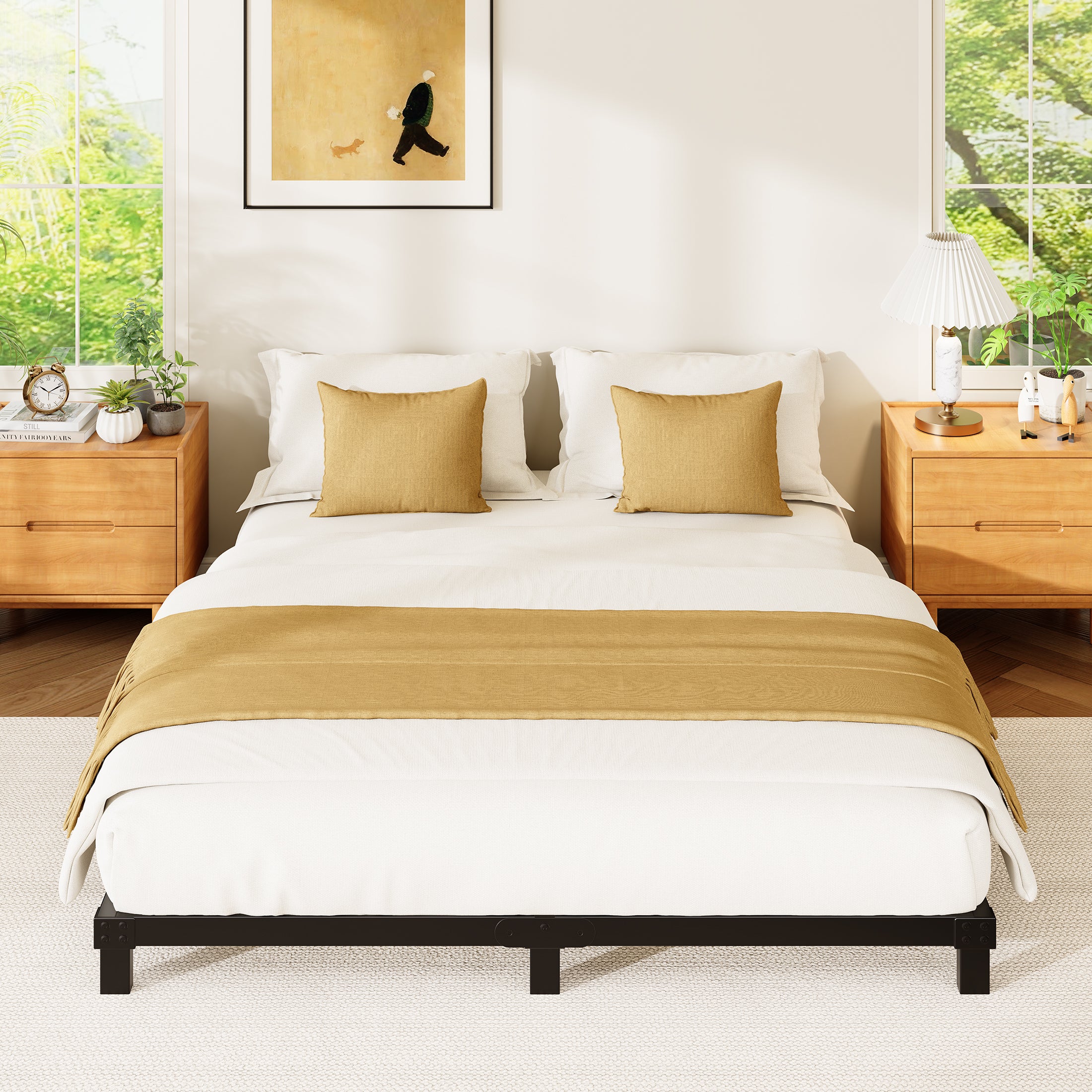 4 Inch Low Profile Metal Bed Frame, Heavy Duty Platform Bed Frame, No Box Spring Needed, Easy Assembly, Noise Free