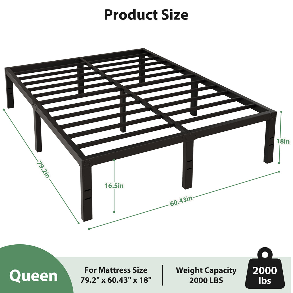 Awesofurni 18" Queen Bed Frame, Heavy Duty Platform Bed Frame with Storage Space, Noise Free Steel Slat Support, No Box Spring Needed, Easy Assembly