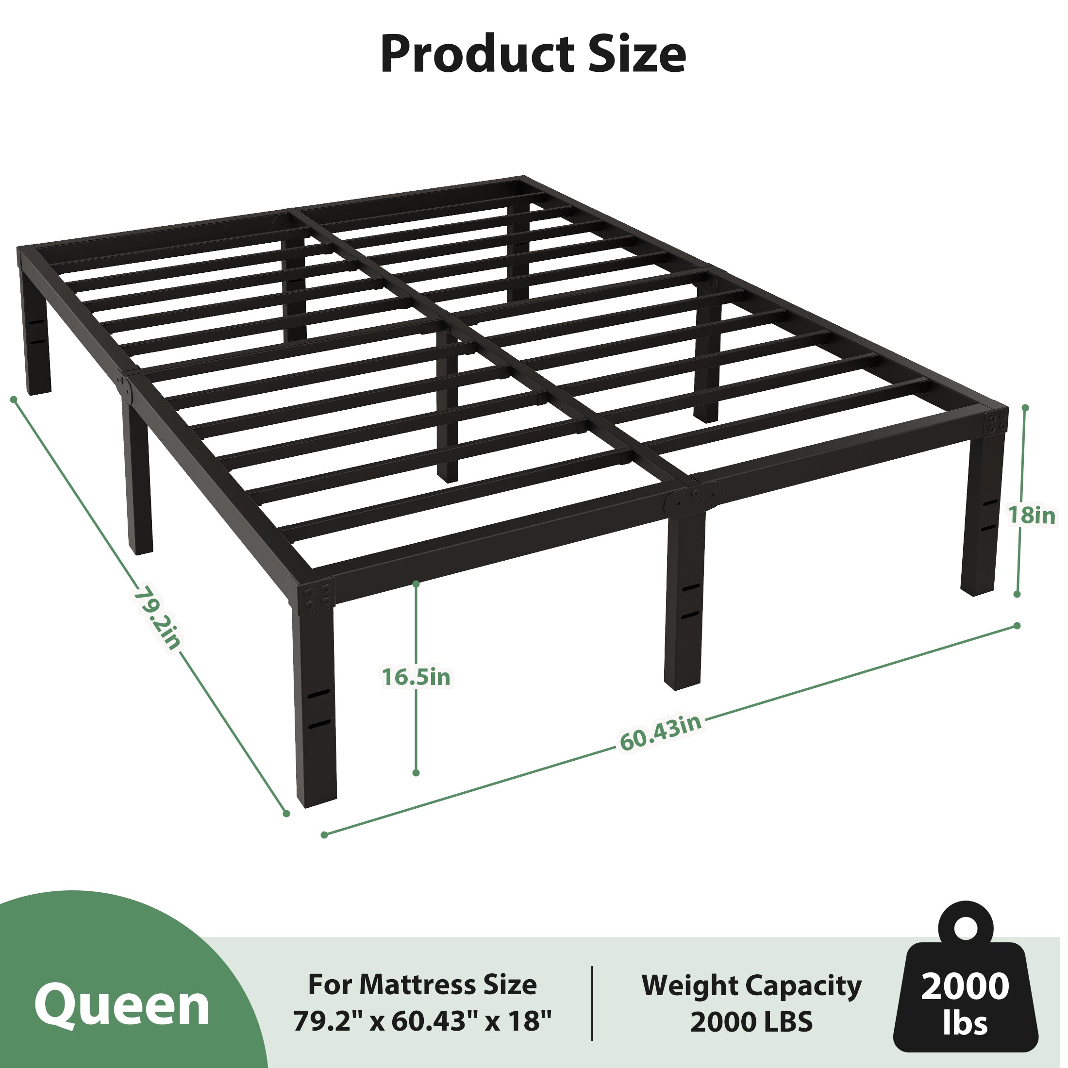 Awesofurni 18" Queen Bed Frame, Heavy Duty Platform Bed Frame with Storage Space, Noise Free Steel Slat Support, No Box Spring Needed, Easy Assembly