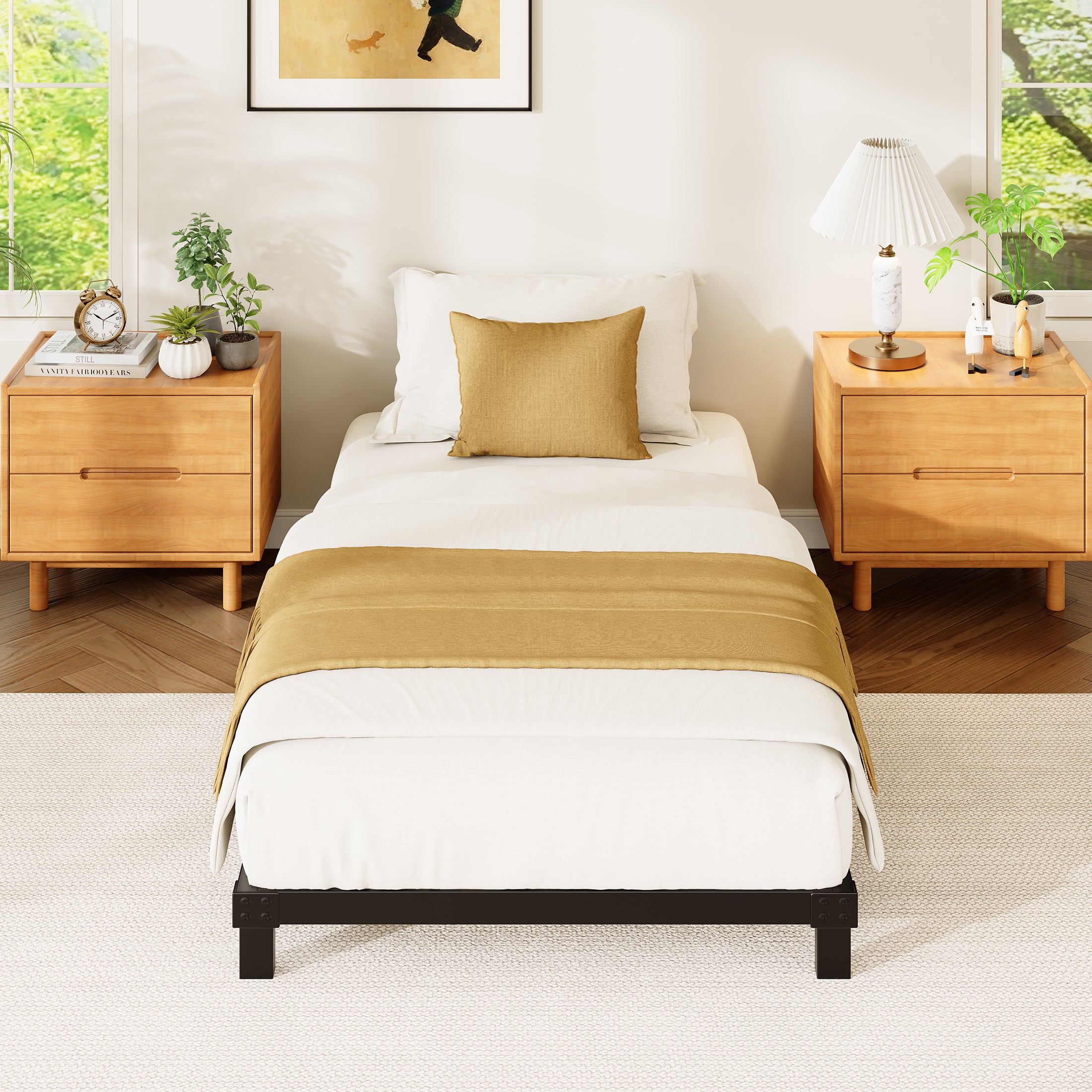 4 Inch Low Profile Metal Bed Frame, Heavy Duty Platform Bed Frame, No Box Spring Needed, Easy Assembly, Noise Free