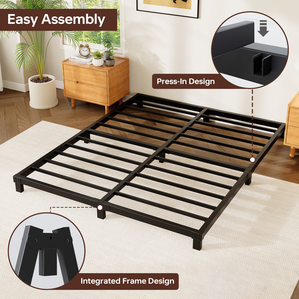 4 Inch Low Profile Metal Bed Frame, Heavy Duty Platform Bed Frame, No Box Spring Needed, Easy Assembly, Noise Free