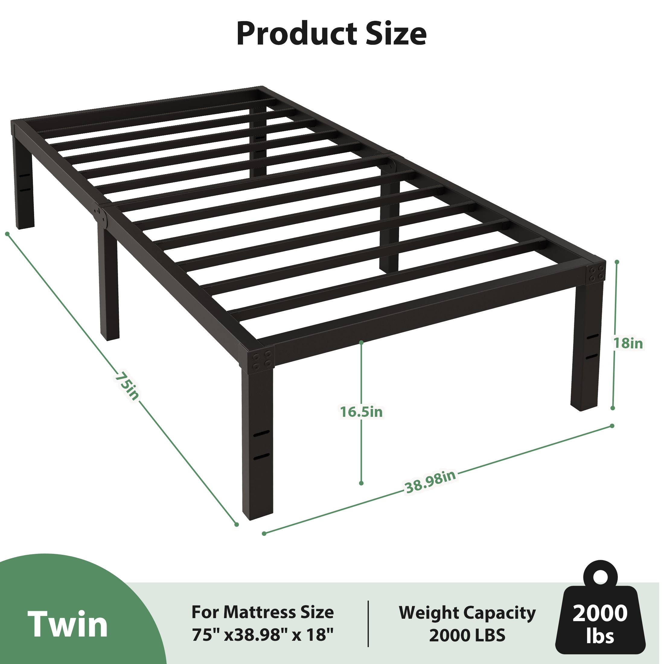 Awesofurni 18" Queen Bed Frame, Heavy Duty Platform Bed Frame with Storage Space, Noise Free Steel Slat Support, No Box Spring Needed, Easy Assembly