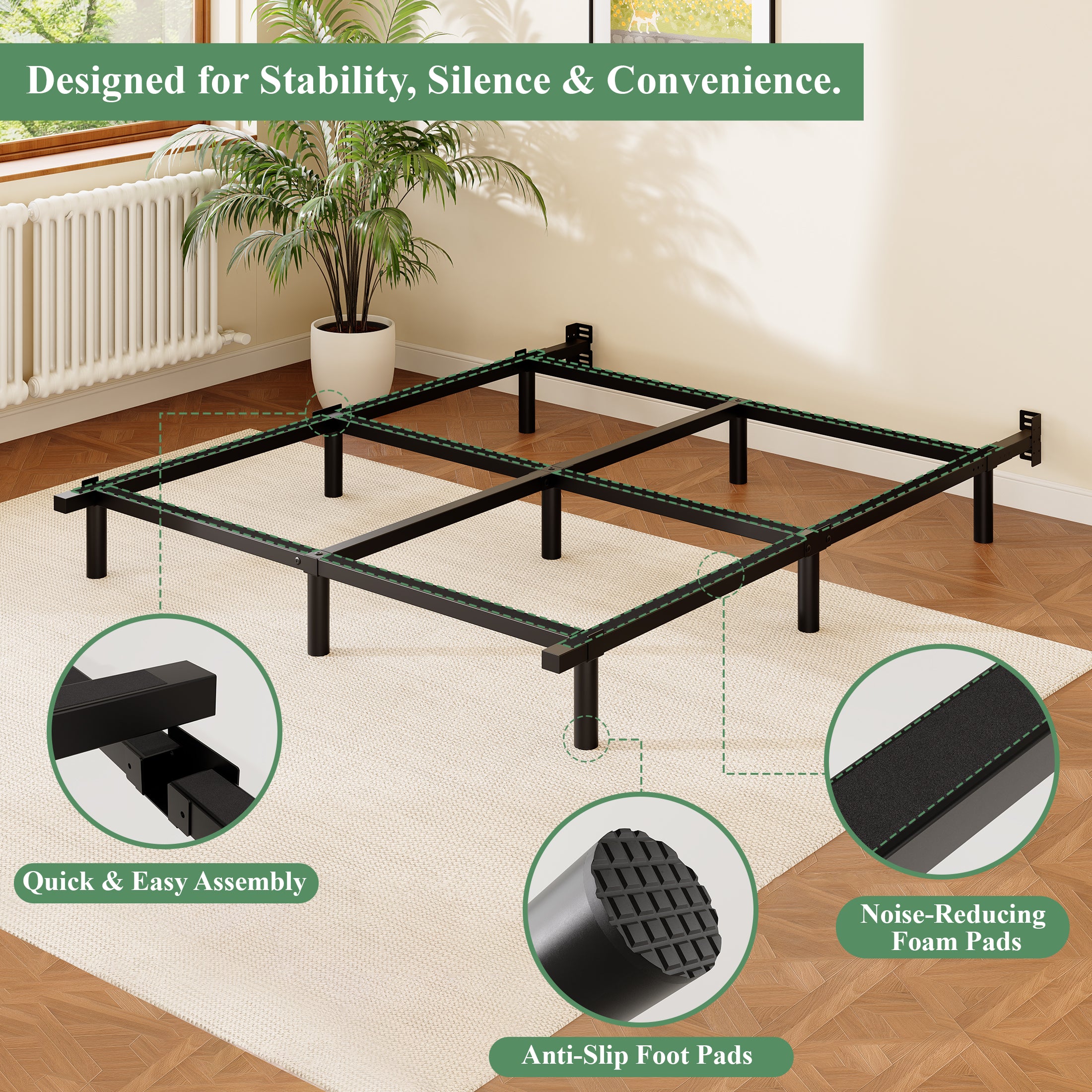 Awesofurni Queen Bed Frame, 7 Inch Heavy Duty Basics Metal Bed Frame for Box Spring and Mattress, Noise-Free, Adjustable Length, Easy Assembly