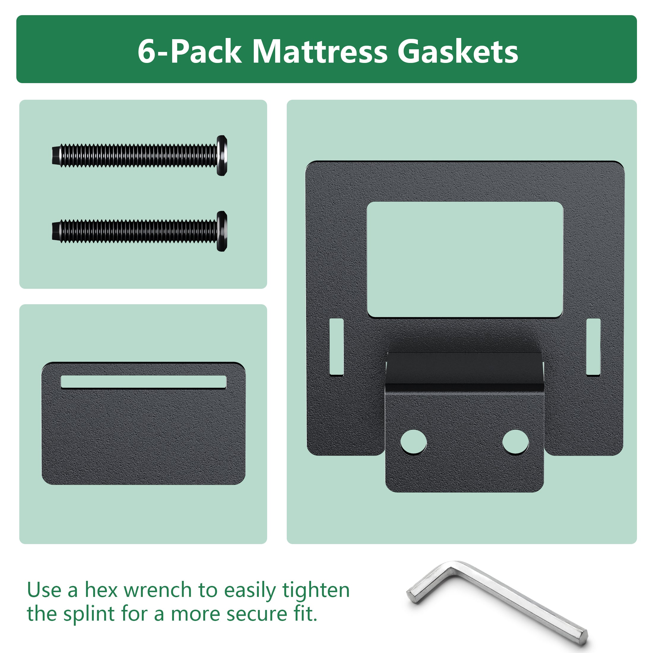 Mattress Slide Stopper, 6PCS Heavy Duty Mattress Stoppers to Prevent Sliding, Non-Slip Mattress Grippers for Metal Bed Frame, Black