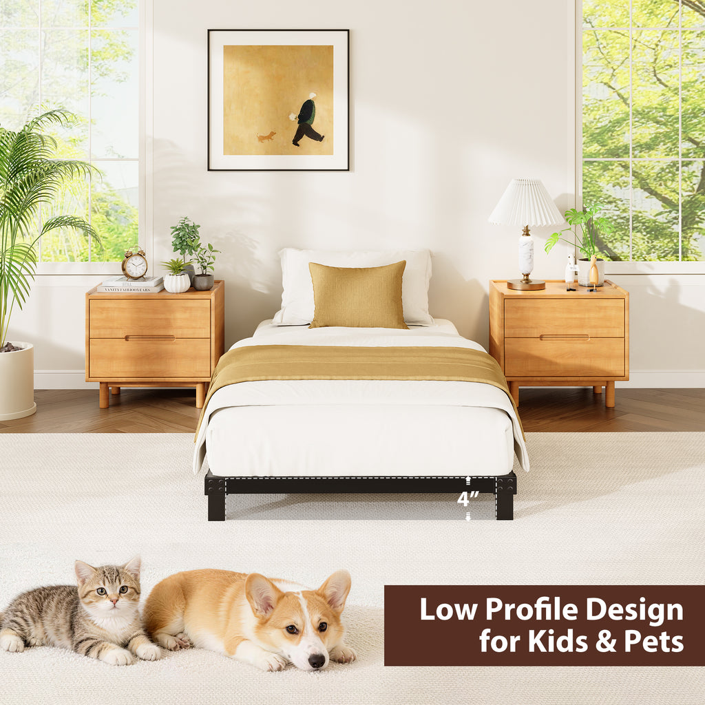 4 Inch Low Profile Metal Bed Frame, Heavy Duty Platform Bed Frame, No Box Spring Needed, Easy Assembly, Noise Free