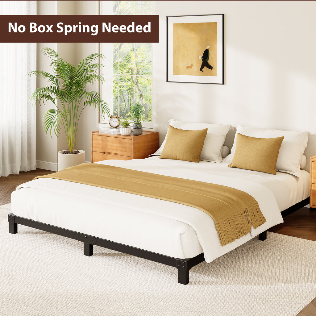 4 Inch Low Profile Metal Bed Frame, Heavy Duty Platform Bed Frame, No Box Spring Needed, Easy Assembly, Noise Free