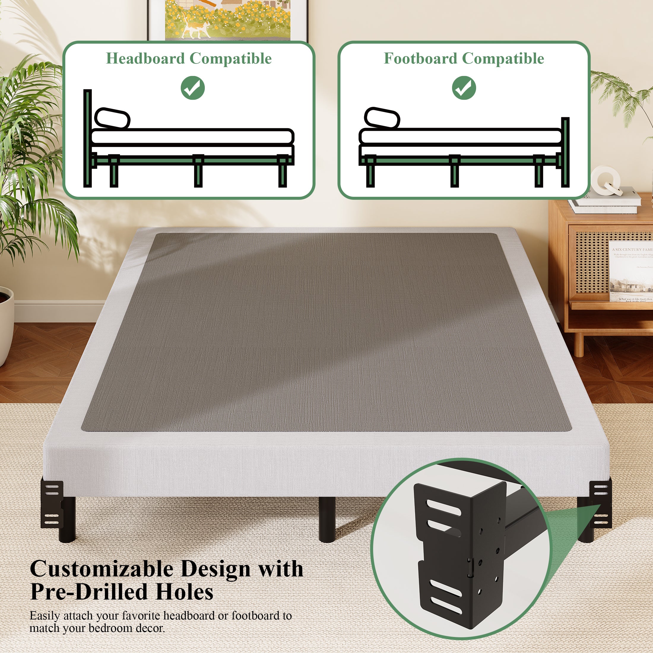 Awesofurni Queen Bed Frame, 7 Inch Heavy Duty Basics Metal Bed Frame for Box Spring and Mattress, Noise-Free, Adjustable Length, Easy Assembly
