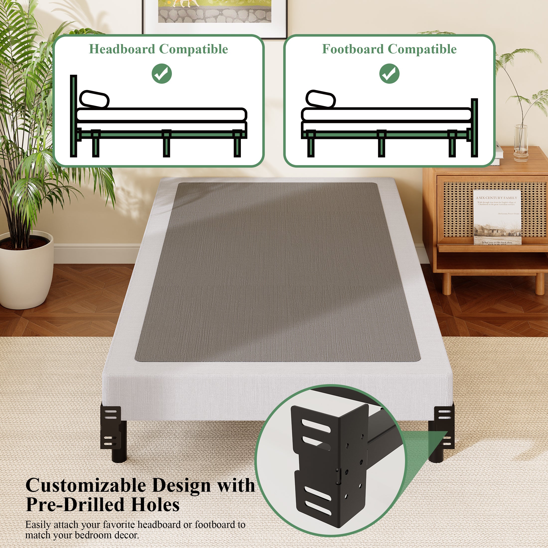Awesofurni Queen Bed Frame, 7 Inch Heavy Duty Basics Metal Bed Frame for Box Spring and Mattress, Noise-Free, Adjustable Length, Easy Assembly