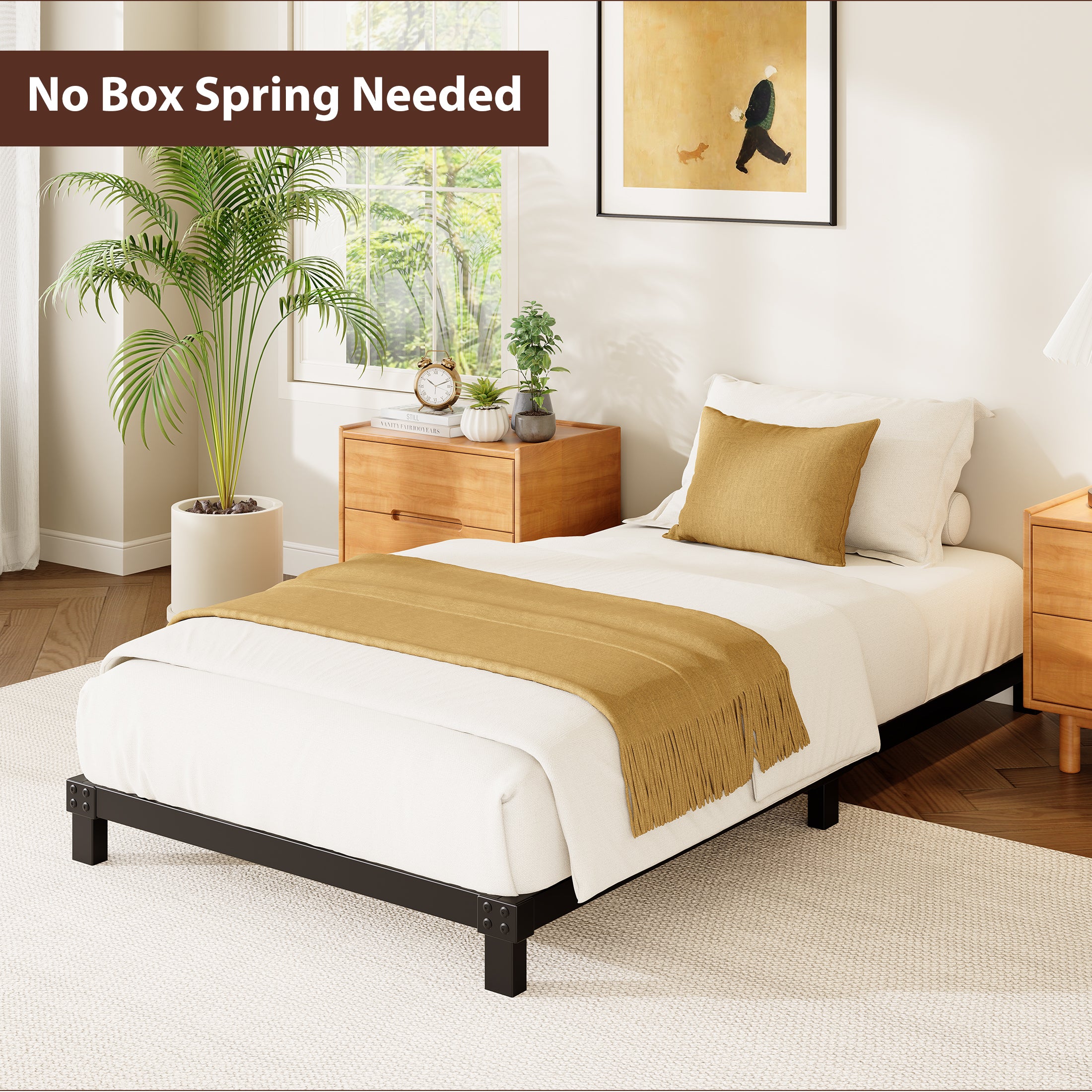 4 Inch Low Profile Metal Bed Frame, Heavy Duty Platform Bed Frame, No Box Spring Needed, Easy Assembly, Noise Free