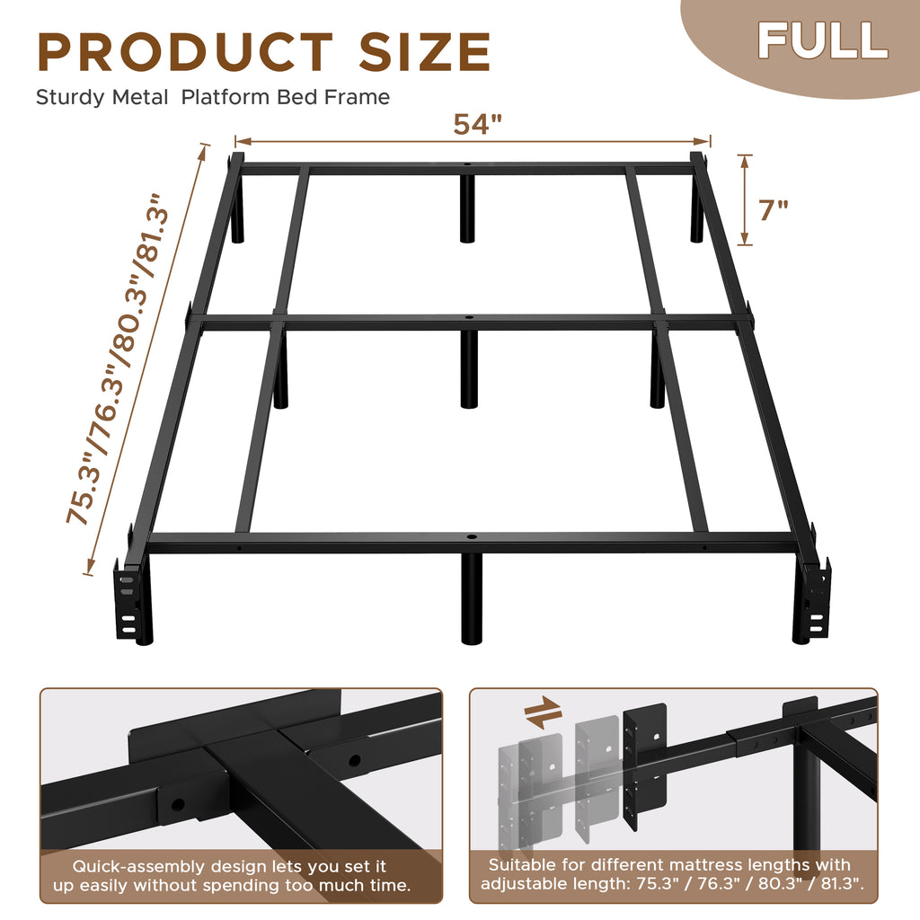 Awesofurni 7 inch Queen Bed Frame, Adjustable Length Metal Platform Bed, Easy Assembly, Noise-Free