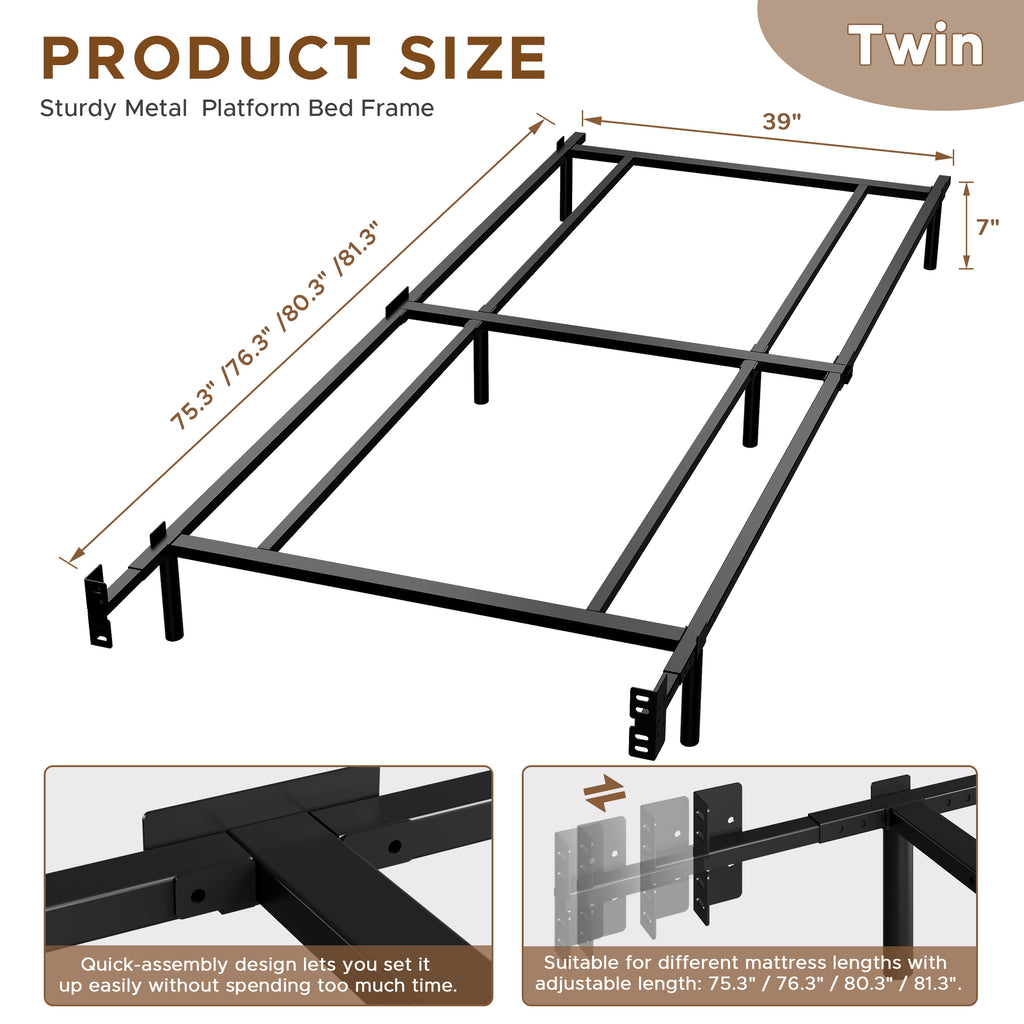 Awesofurni 7 inch Queen Bed Frame, Adjustable Length Metal Platform Bed, Easy Assembly, Noise-Free