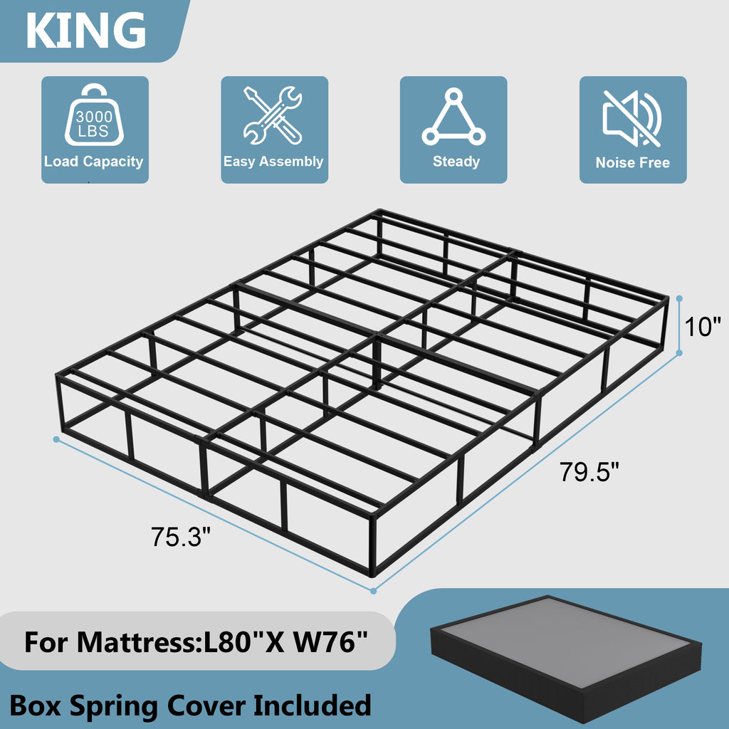 Awesofurni 10 inch Queen Box Spring, Heavy Duty Metal Mattress Foundation with Fabric Cover, Noise-Free, Easy Assembly
