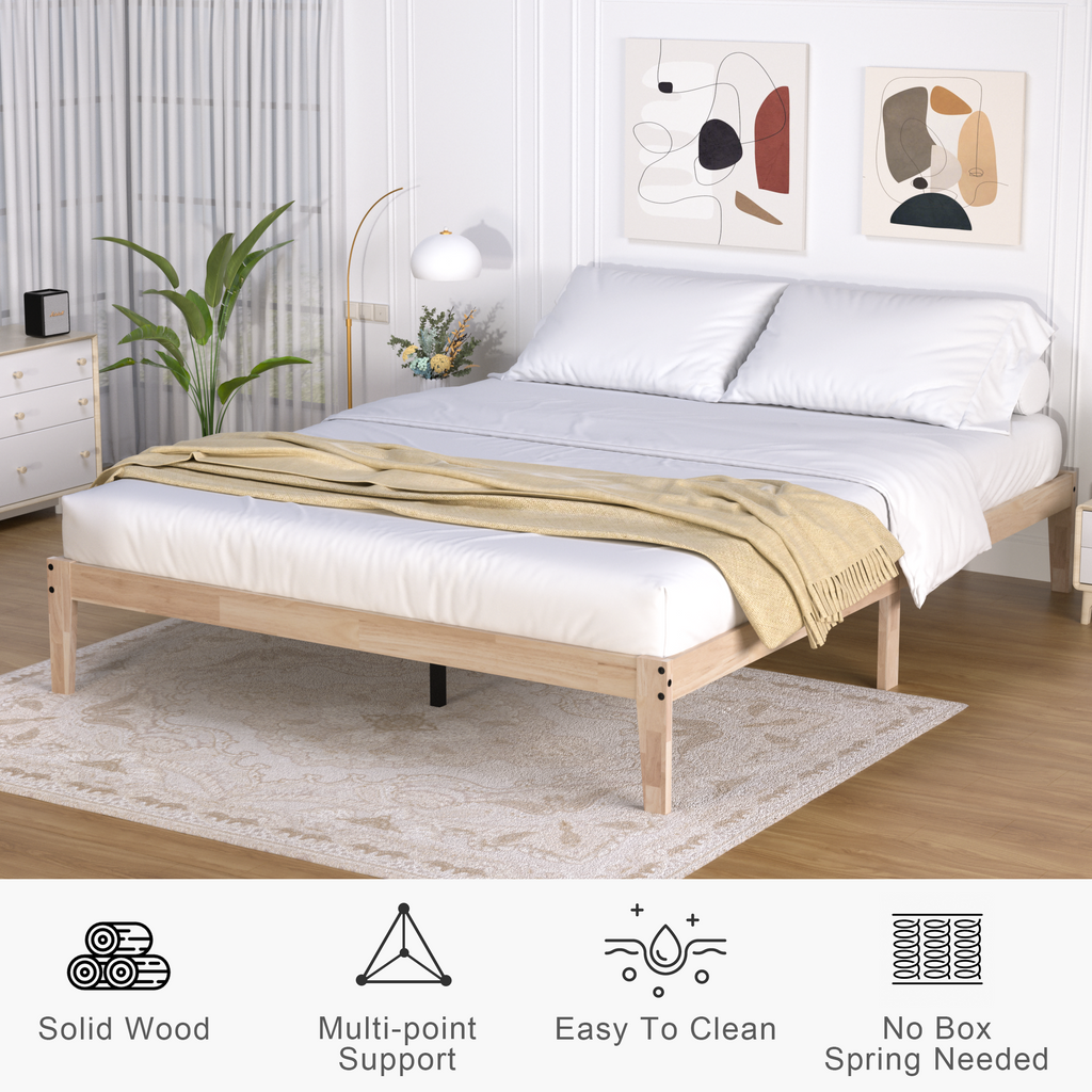 Bed Frame, 12 Inch Wood Platform Bed with Wooden Slats, 8.7" Under-Bed Storage, No Box Spring Needed, Noise-Free, Easy Assembly