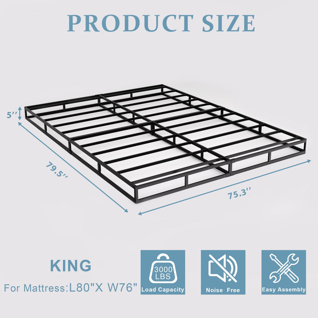 Awesofurni 5-inch Box Spring for Queen Bed, Heavy Duty Metal Mattress Foundation with Fabric Cover, Noise-Free, Easy Assembly