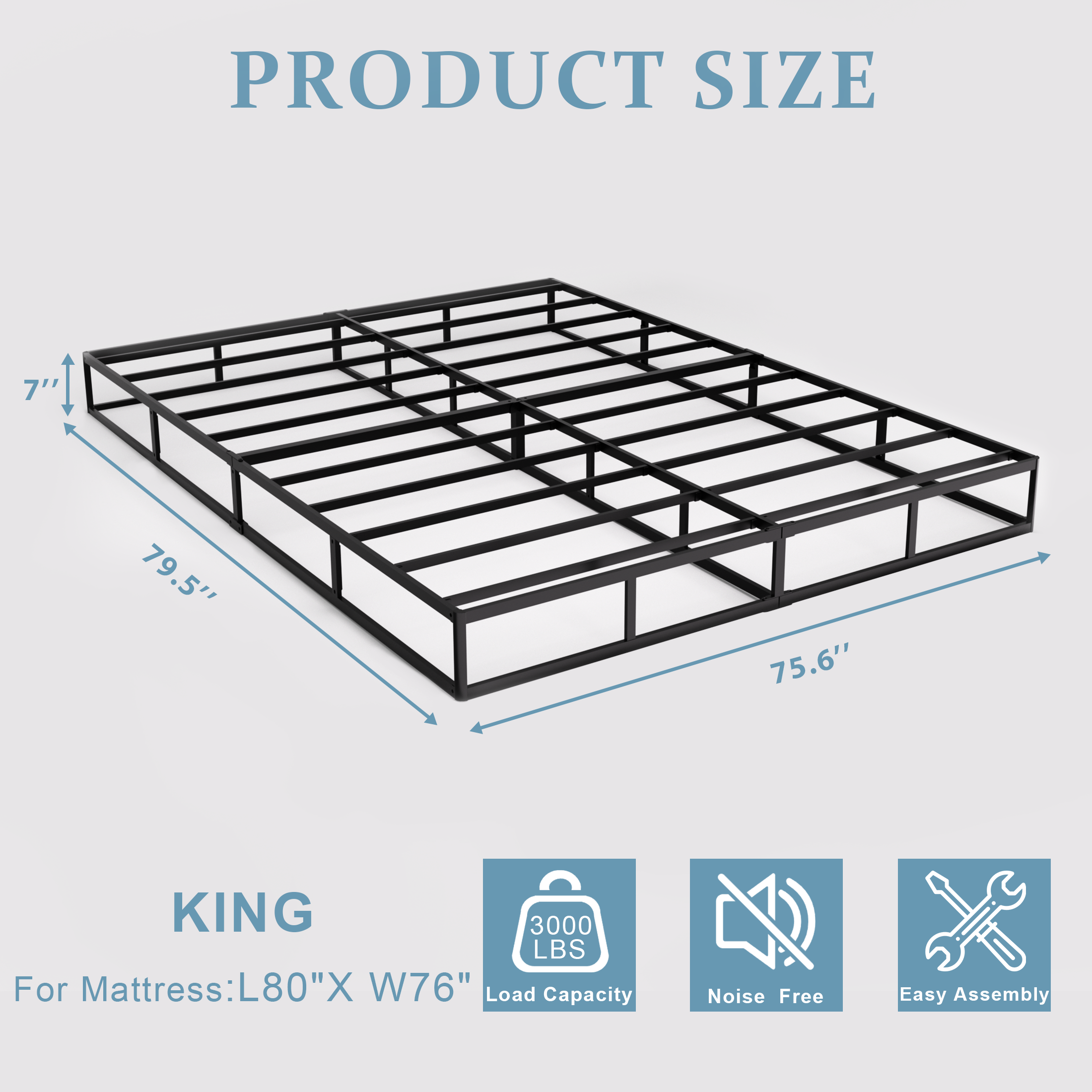 Awesofurni 7 inch Queen Box Spring,Heavy Duty Metal Mattress Foundation with Fabric Cover, Easy Assembly, Noise-Free