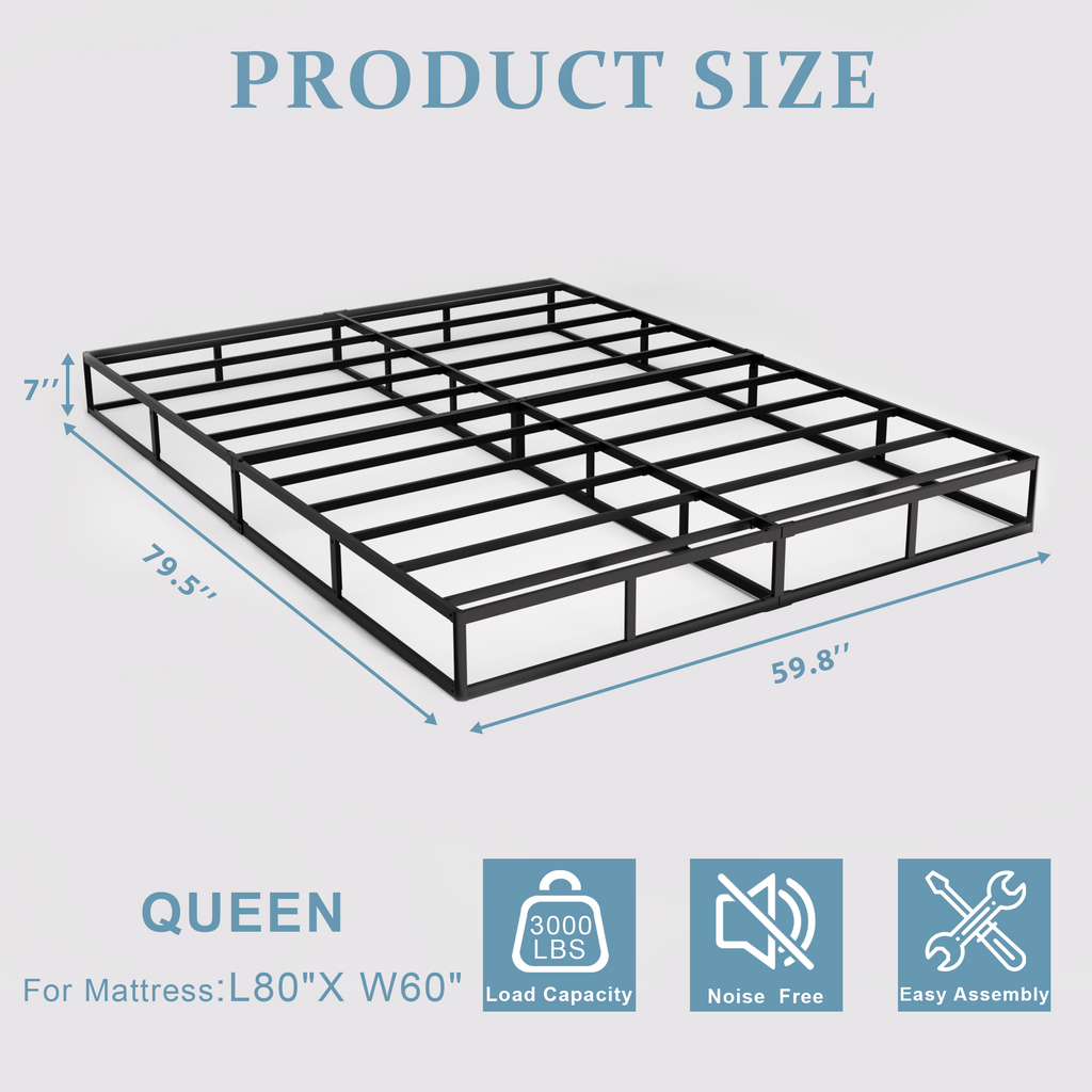 Awesofurni 7 inch Queen Box Spring,Heavy Duty Metal Mattress Foundation with Fabric Cover, Easy Assembly, Noise-Free