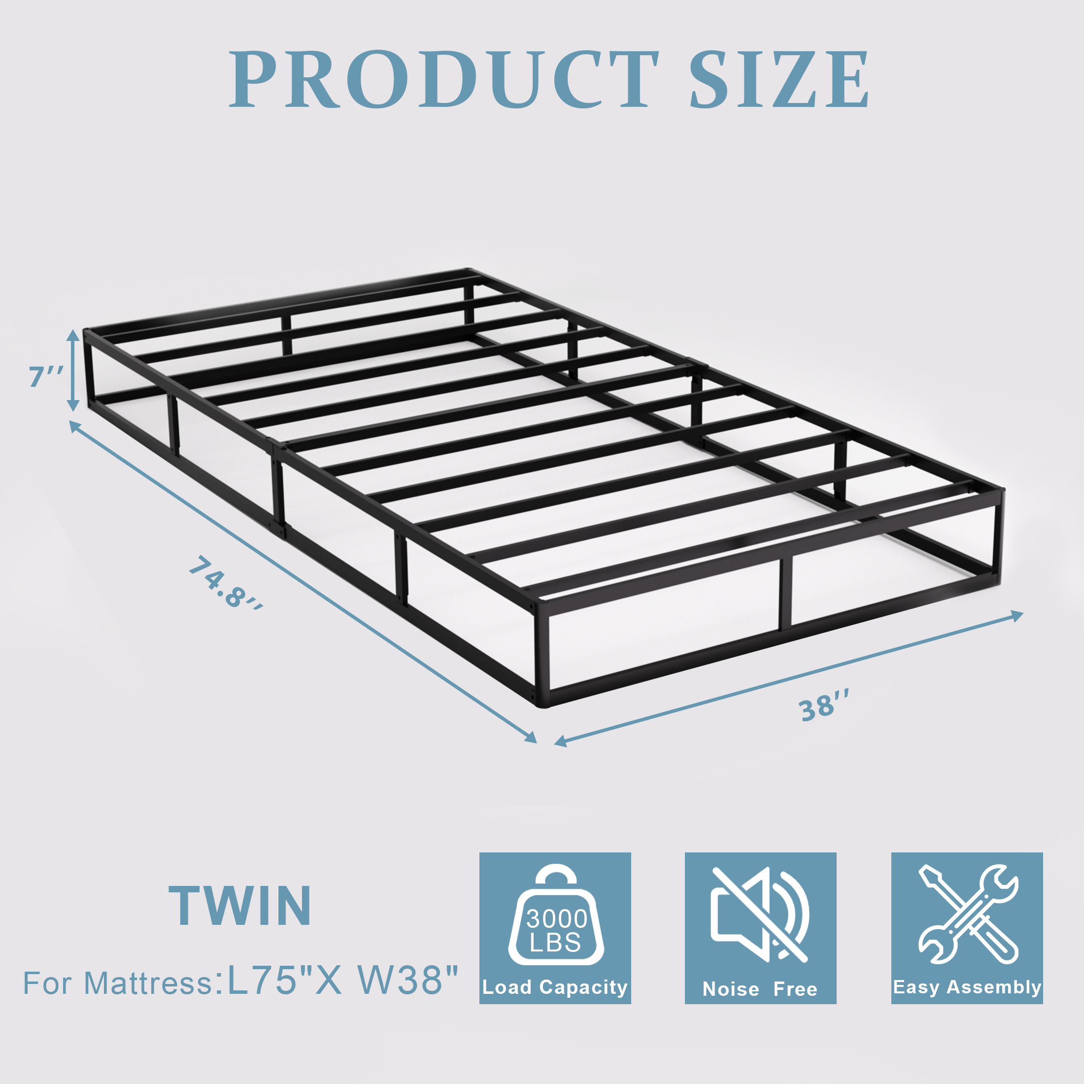 Awesofurni 7 inch Queen Box Spring,Heavy Duty Metal Mattress Foundation with Fabric Cover, Easy Assembly, Noise-Free