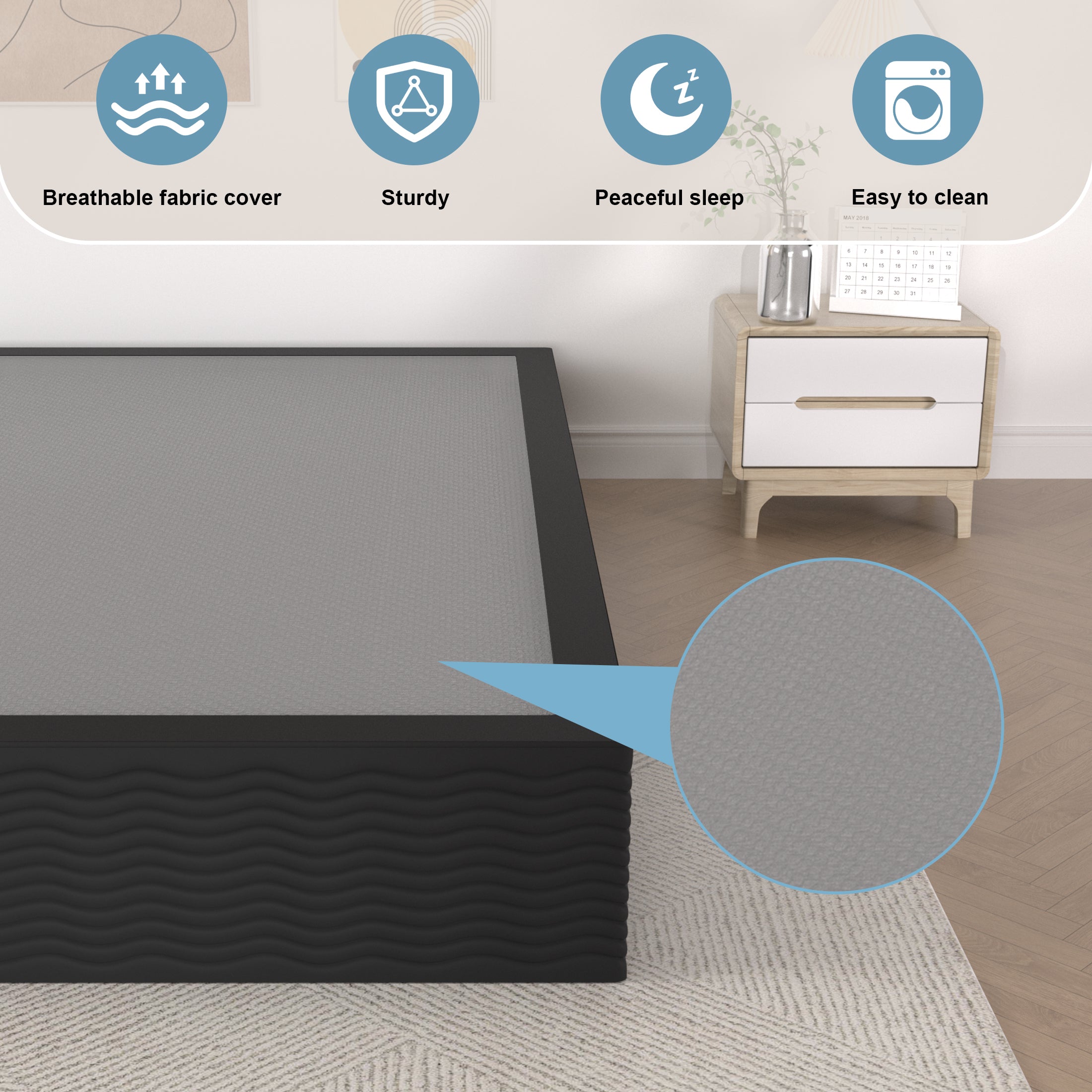 Awesofurni 10 inch Queen Box Spring, Heavy Duty Metal Mattress Foundation with Fabric Cover, Noise-Free, Easy Assembly