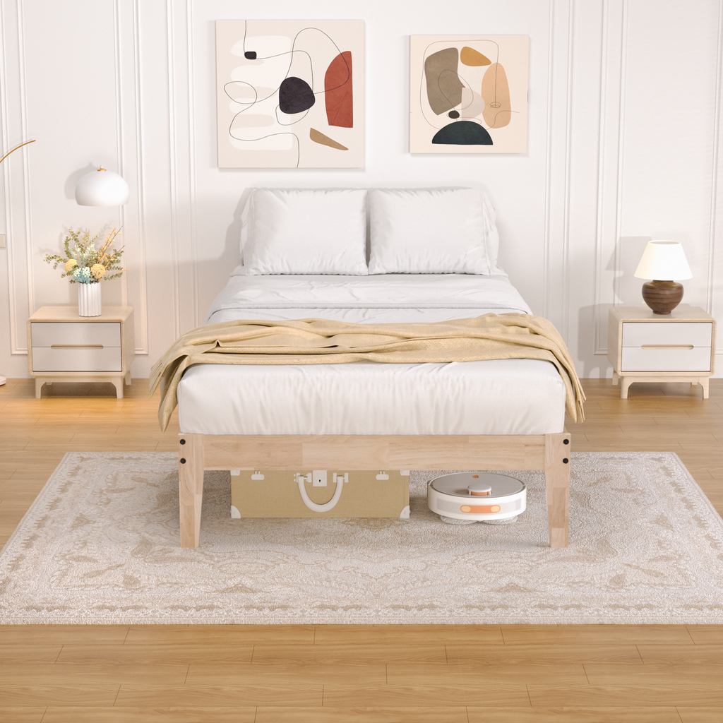 Bed Frame, 12 Inch Wood Platform Bed with Wooden Slats, 8.7" Under-Bed Storage, No Box Spring Needed, Noise-Free, Easy Assembly