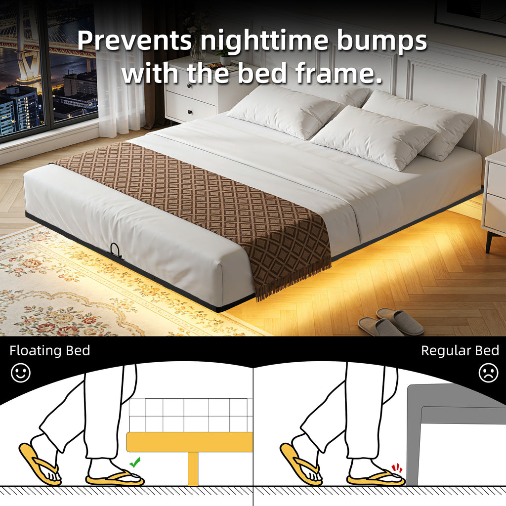 Floating Bed Frame Queen, with Smart LED Lights, Modern Heavy Duty Metal Platform Bed, Easy Assembly, No Box Spring Needed