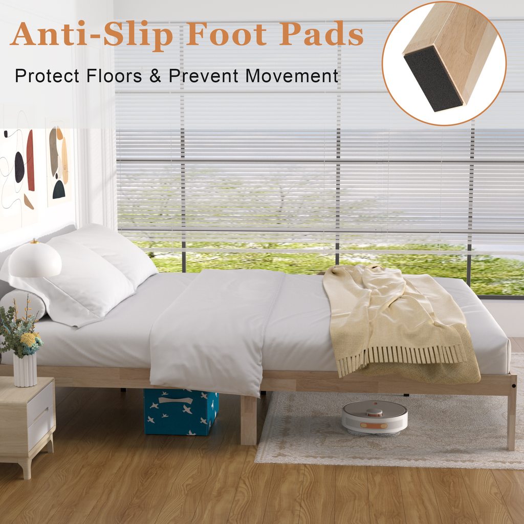Bed Frame, 12 Inch Wood Platform Bed with Wooden Slats, 8.7" Under-Bed Storage, No Box Spring Needed, Noise-Free, Easy Assembly