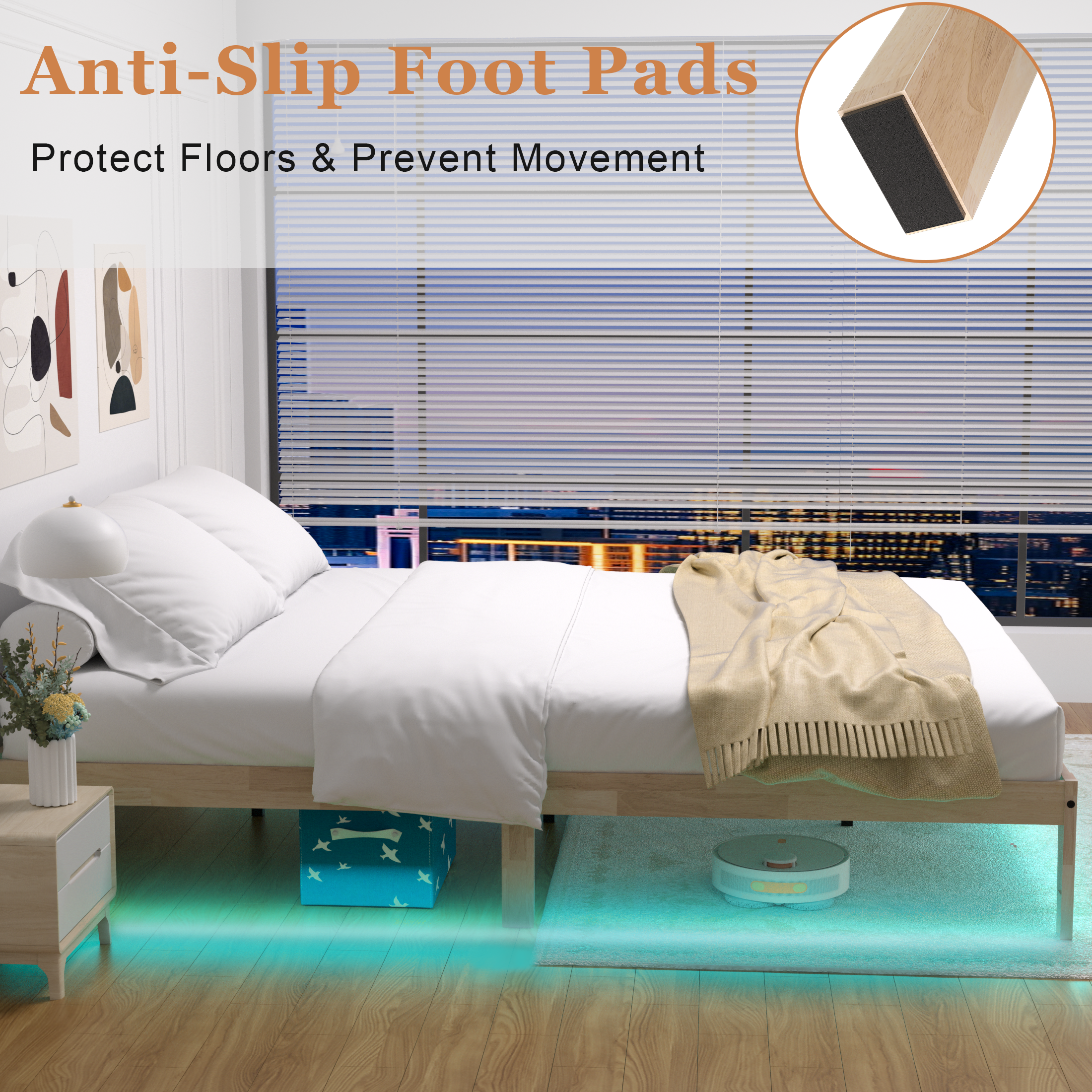 Bed Frame with RGB Mood Lights, 8.7" Under-Bed Storage, No Box Spring Needed, Noise-Free, Easy Assembly, 12 Inch