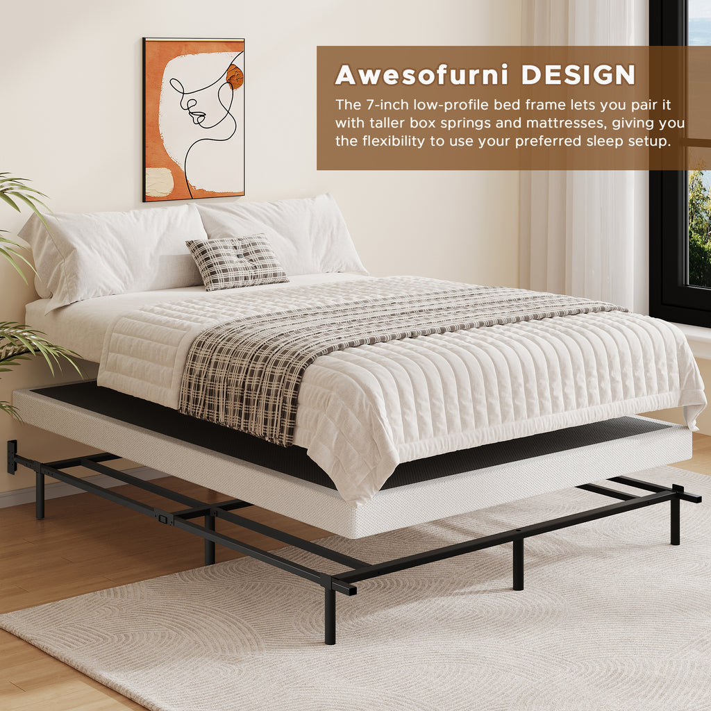 Awesofurni 7 inch Queen Bed Frame, Adjustable Length Metal Platform Bed, Easy Assembly, Noise-Free