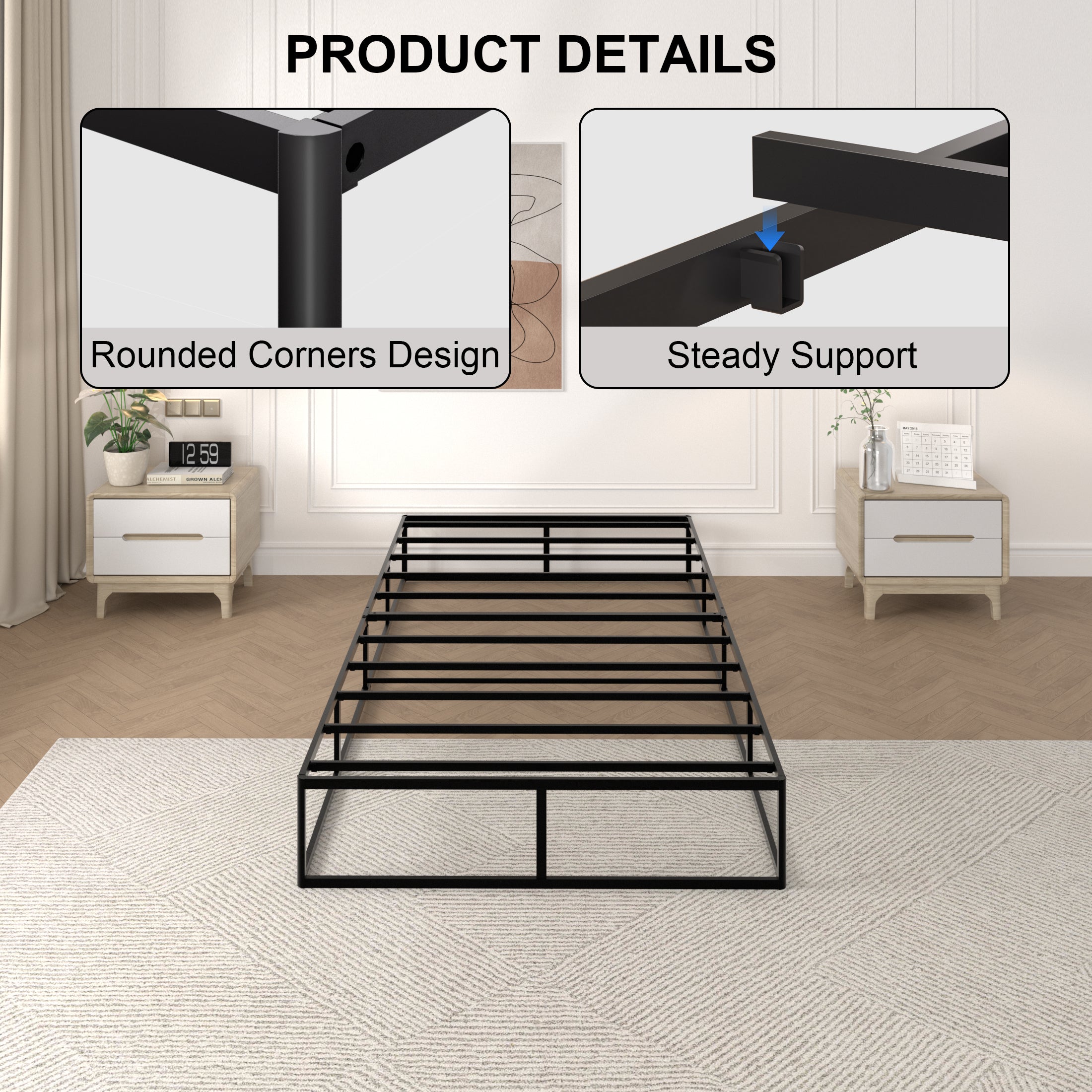 Awesofurni 10 inch Queen Box Spring, Heavy Duty Metal Mattress Foundation with Fabric Cover, Noise-Free, Easy Assembly