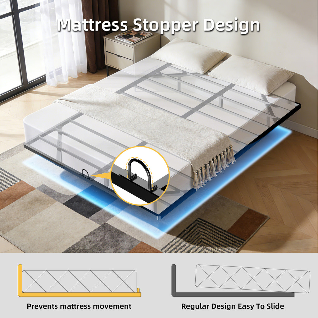 Floating Bed Frame Queen, with Smart LED Lights, Modern Heavy Duty Metal Platform Bed, Easy Assembly, No Box Spring Needed
