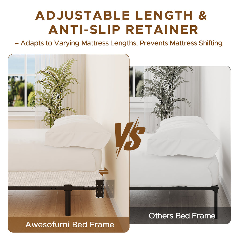 Awesofurni 7 inch Queen Bed Frame, Adjustable Length Metal Platform Bed, Easy Assembly, Noise-Free