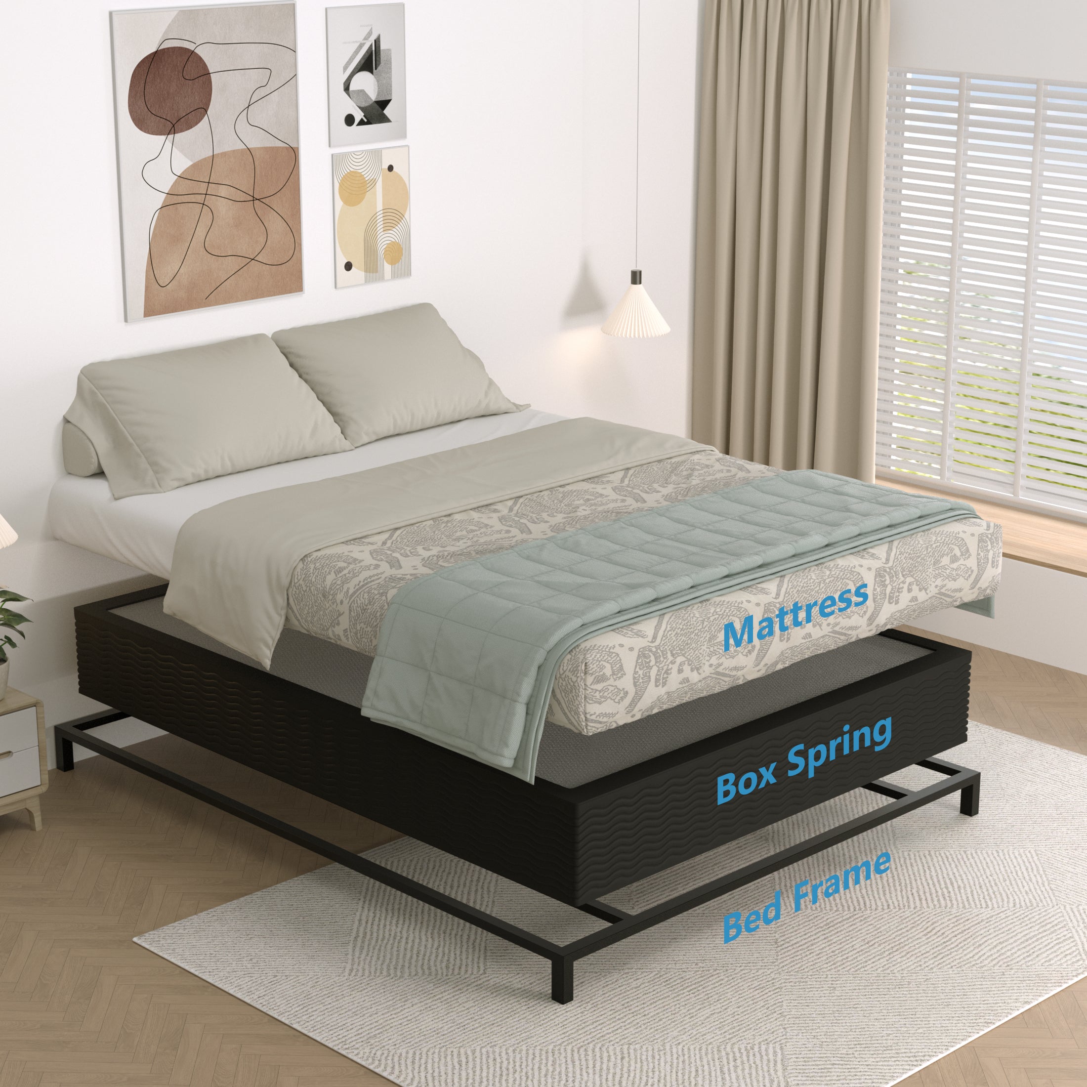Awesofurni 10 inch Queen Box Spring, Heavy Duty Metal Mattress Foundation with Fabric Cover, Noise-Free, Easy Assembly