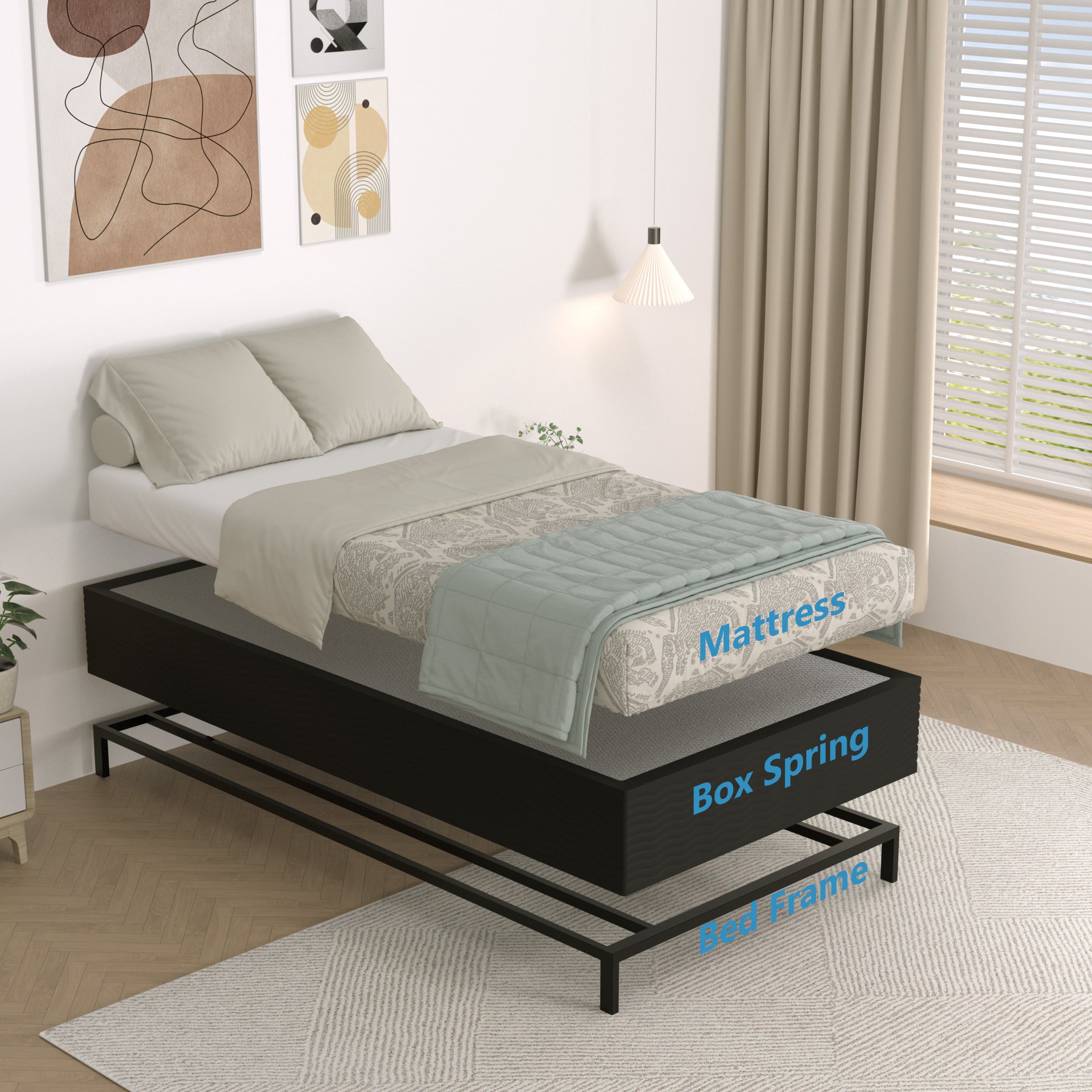 Awesofurni 10 inch Queen Box Spring, Heavy Duty Metal Mattress Foundation with Fabric Cover, Noise-Free, Easy Assembly