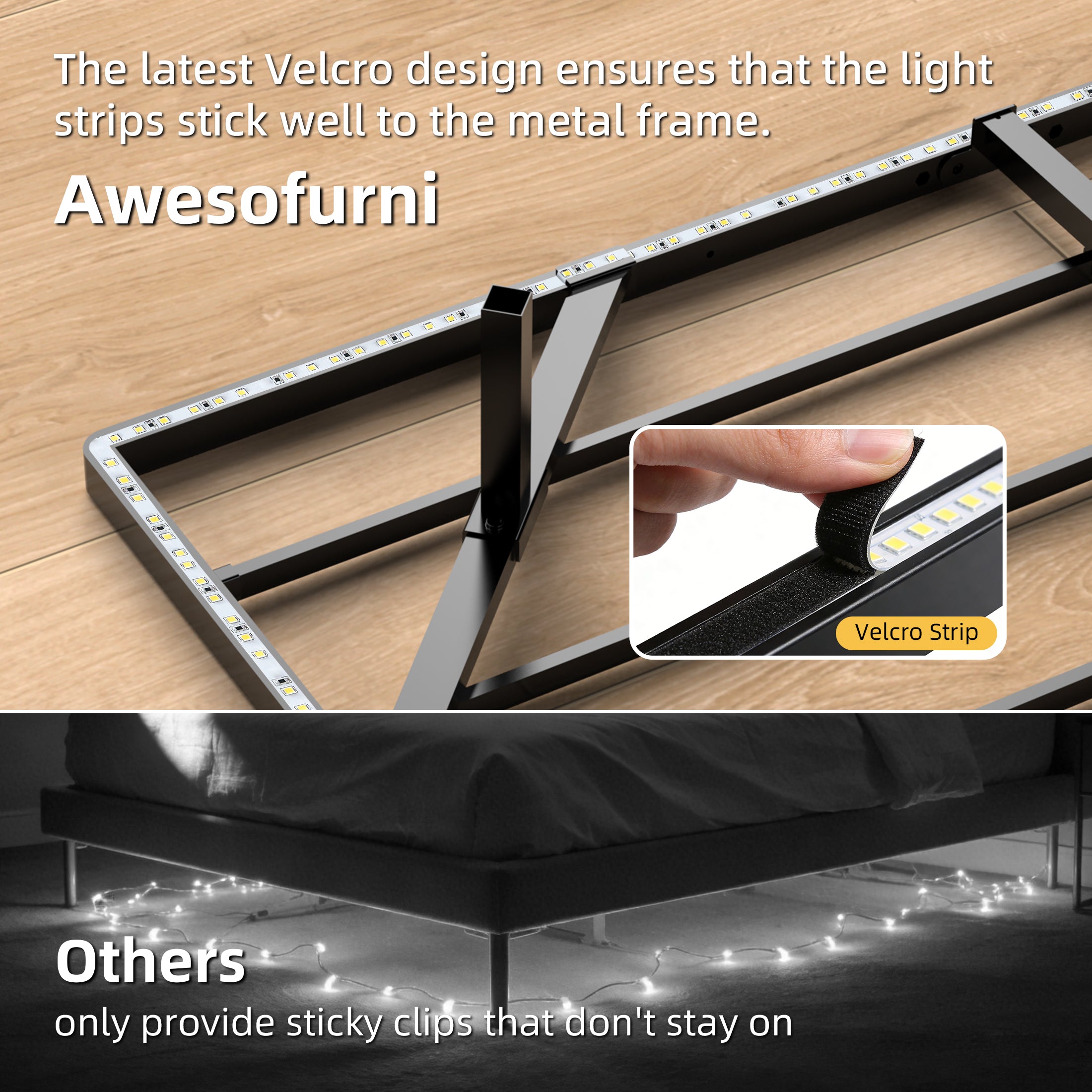 Floating Bed Frame Queen, with Smart LED Lights, Modern Heavy Duty Metal Platform Bed, Easy Assembly, No Box Spring Needed