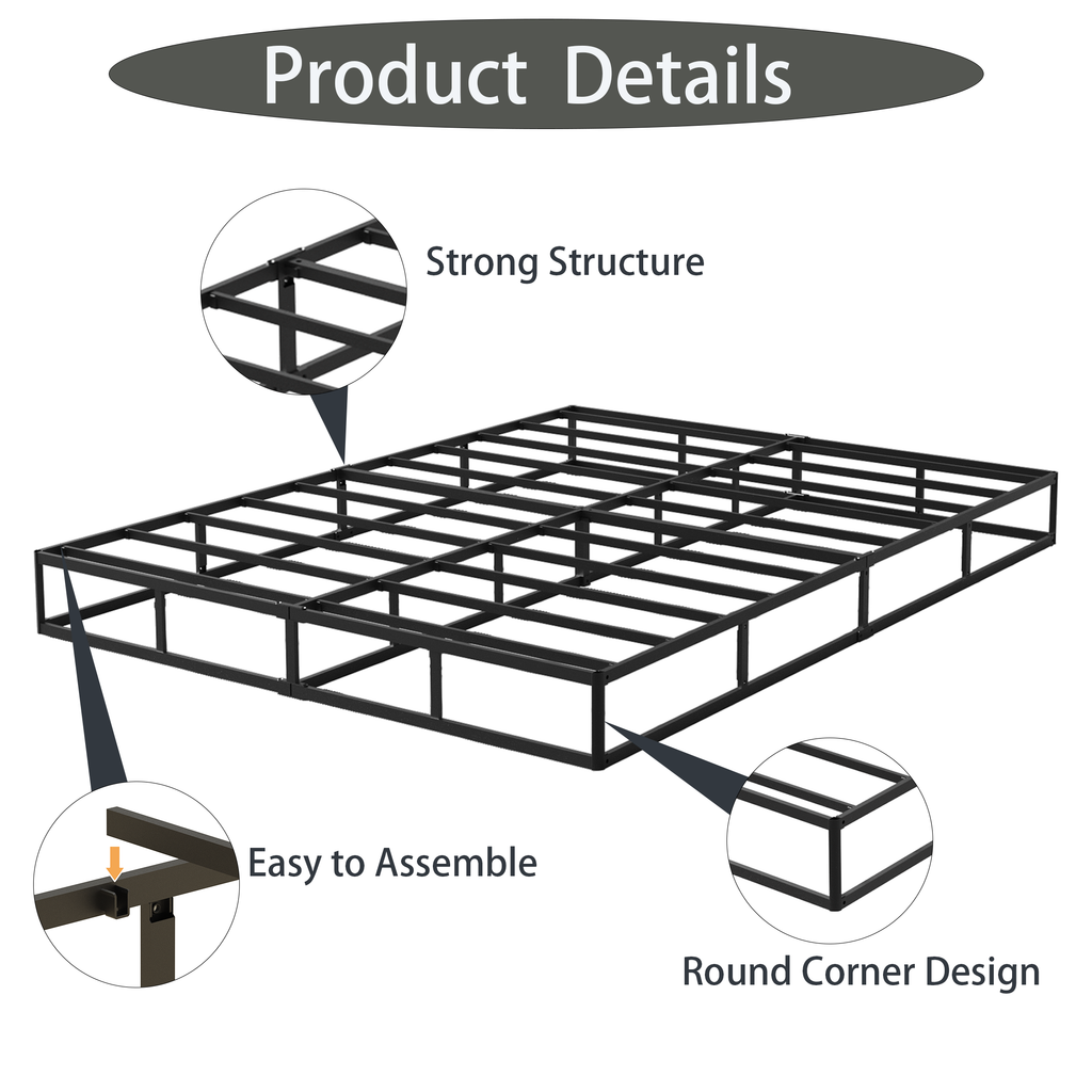 8-Inch Box Spring, Heavy Duty Metal Mattress Foundation with Fabric Cover, Easy Assembly, Noise-Free