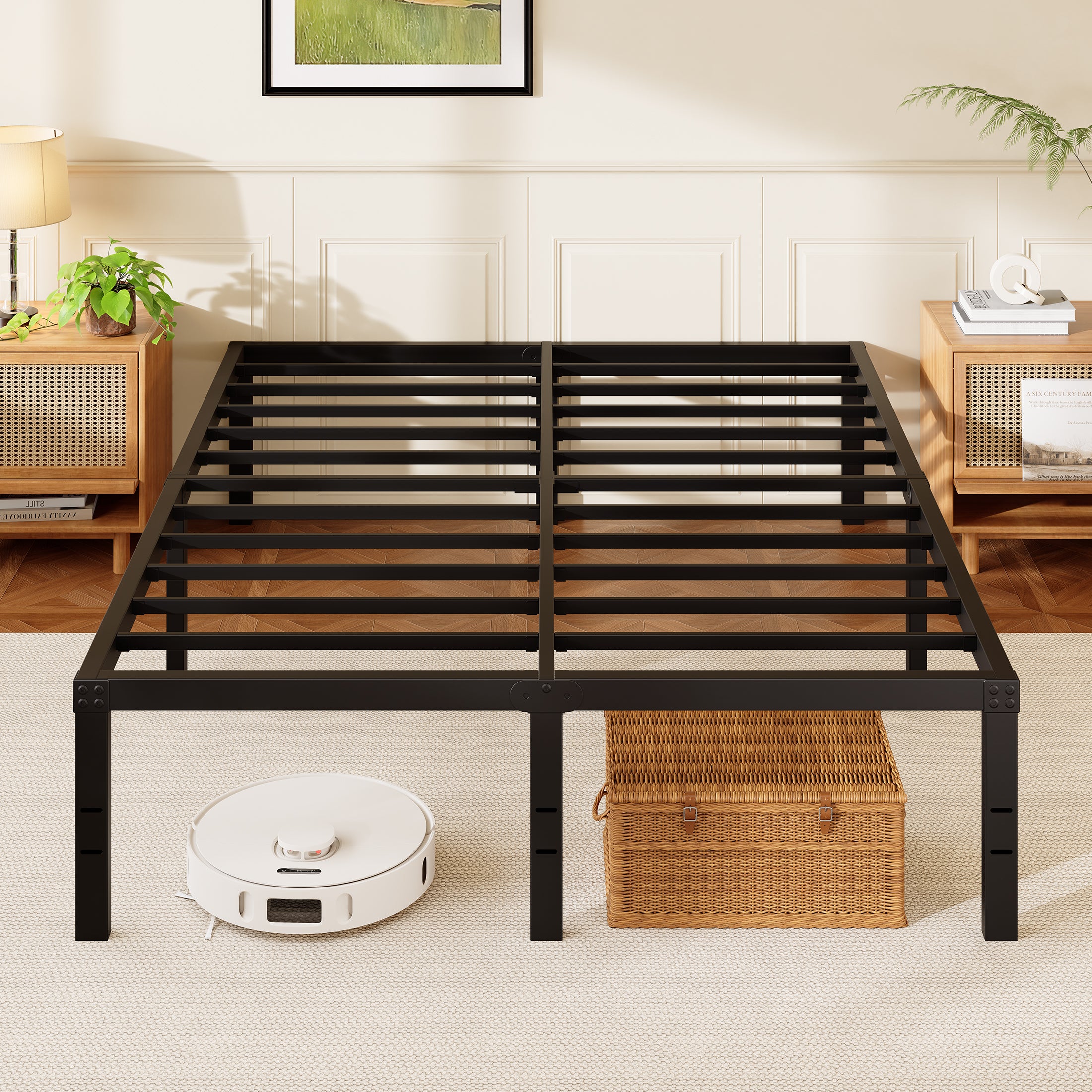 Awesofurni 18" Queen Bed Frame, Heavy Duty Platform Bed Frame with Storage Space, Noise Free Steel Slat Support, No Box Spring Needed, Easy Assembly
