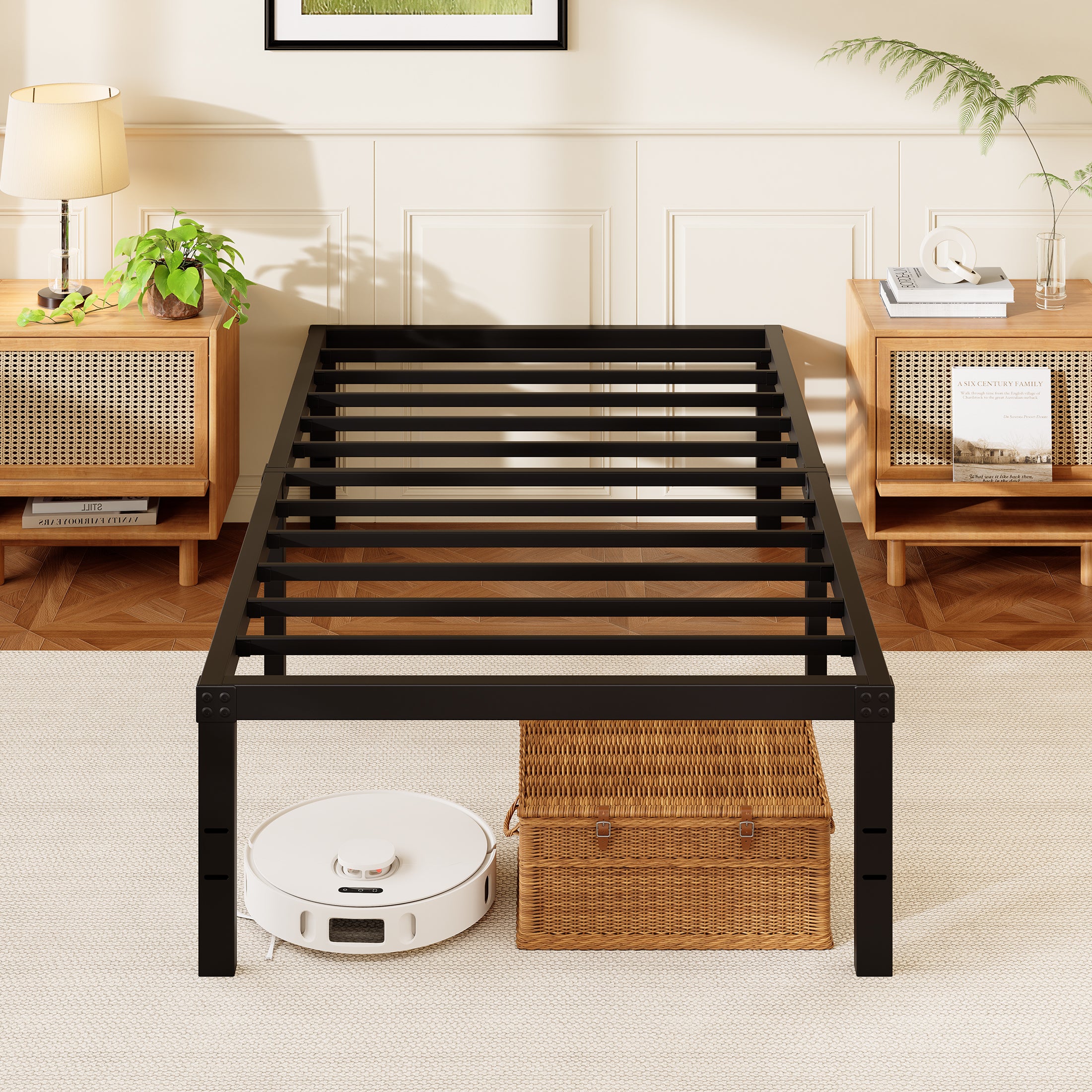 Awesofurni 18" Queen Bed Frame, Heavy Duty Platform Bed Frame with Storage Space, Noise Free Steel Slat Support, No Box Spring Needed, Easy Assembly