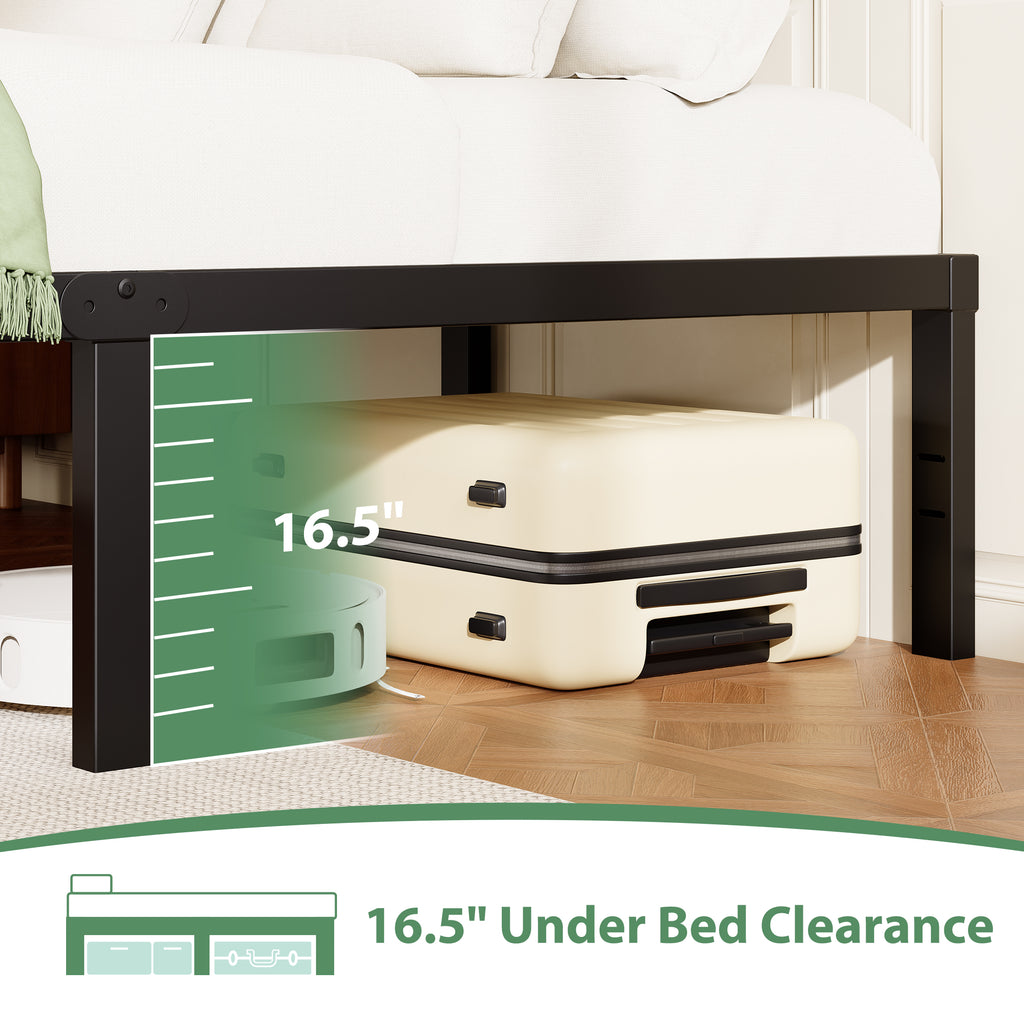 Awesofurni 18" Queen Bed Frame, Heavy Duty Platform Bed Frame with Storage Space, Noise Free Steel Slat Support, No Box Spring Needed, Easy Assembly