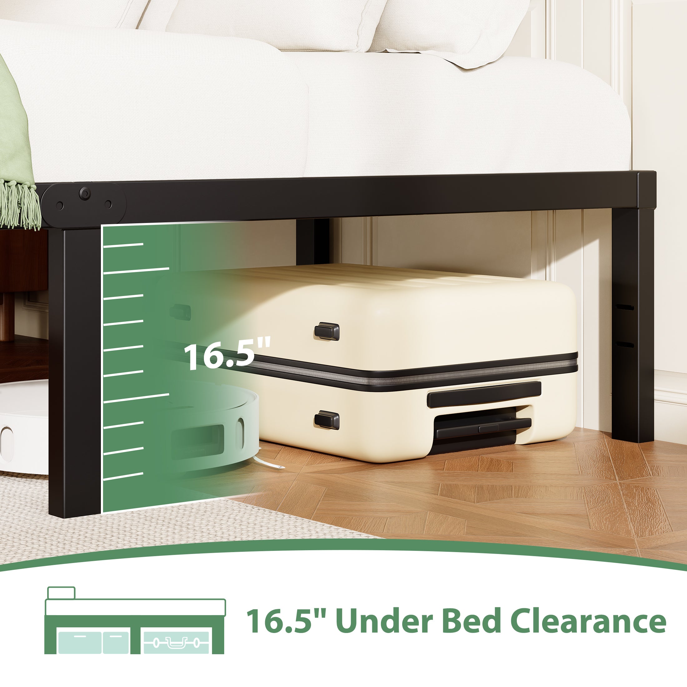 Awesofurni 18" Queen Bed Frame, Heavy Duty Platform Bed Frame with Storage Space, Noise Free Steel Slat Support, No Box Spring Needed, Easy Assembly