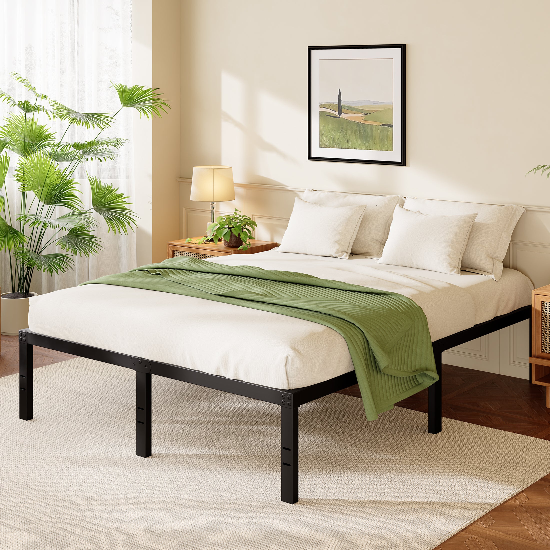 Awesofurni 18" Queen Bed Frame, Heavy Duty Platform Bed Frame with Storage Space, Noise Free Steel Slat Support, No Box Spring Needed, Easy Assembly