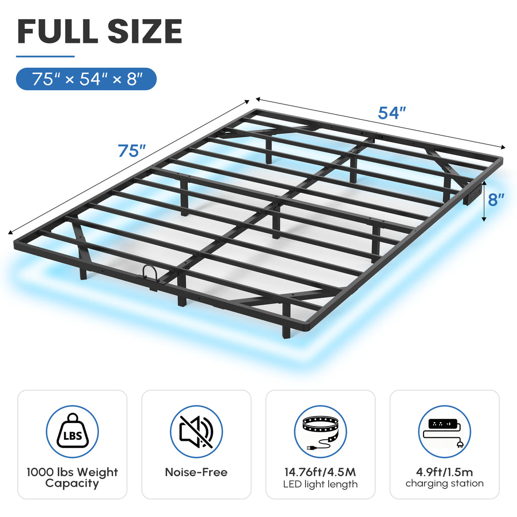 Floating Bed Frame Queen with Smart LED Lights and Charging Station, Modern Heavy Duty Metal Platform Bed, Easy Assembly, No Box Spring Needed
