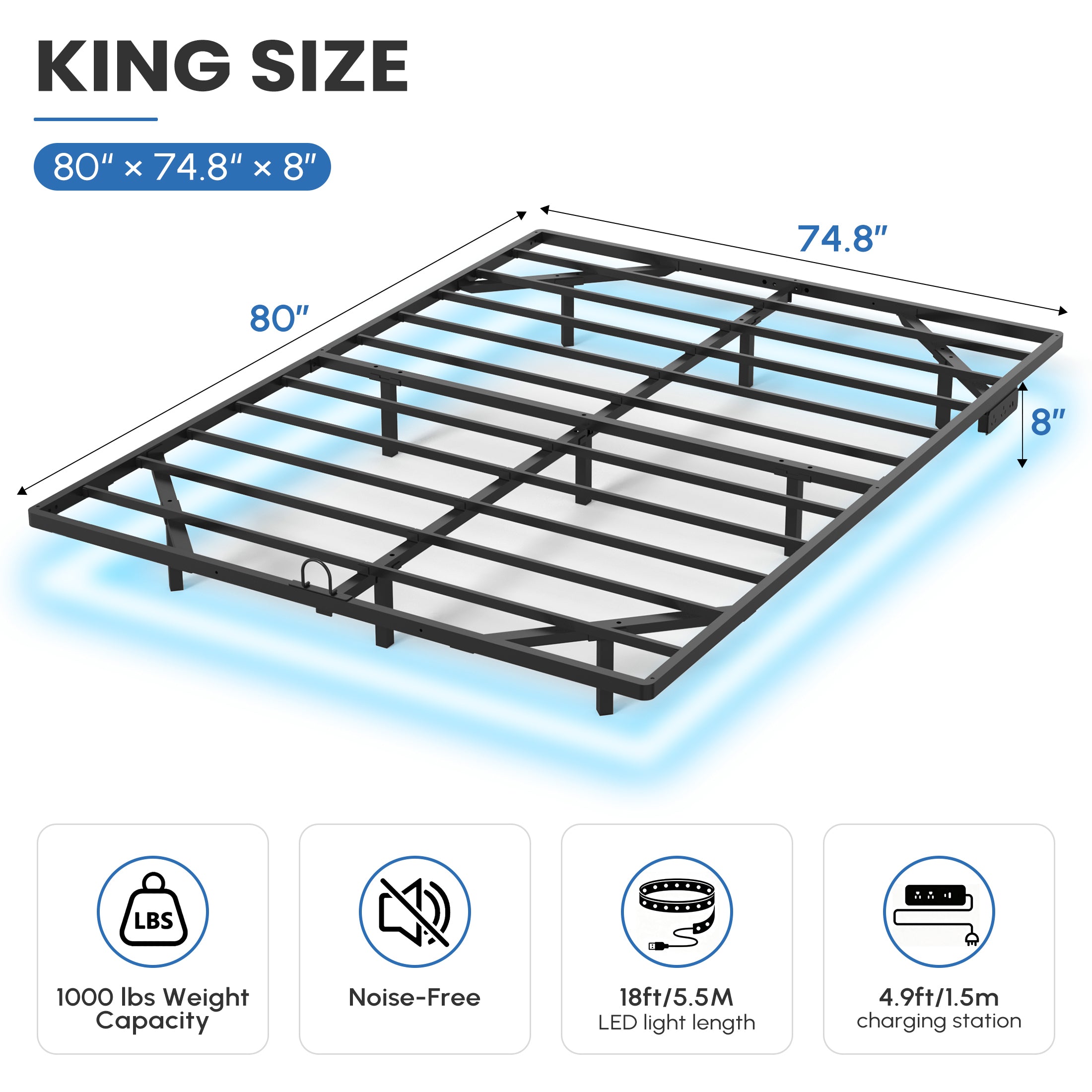 Floating Bed Frame Queen with Smart LED Lights and Charging Station, Modern Heavy Duty Metal Platform Bed, Easy Assembly, No Box Spring Needed