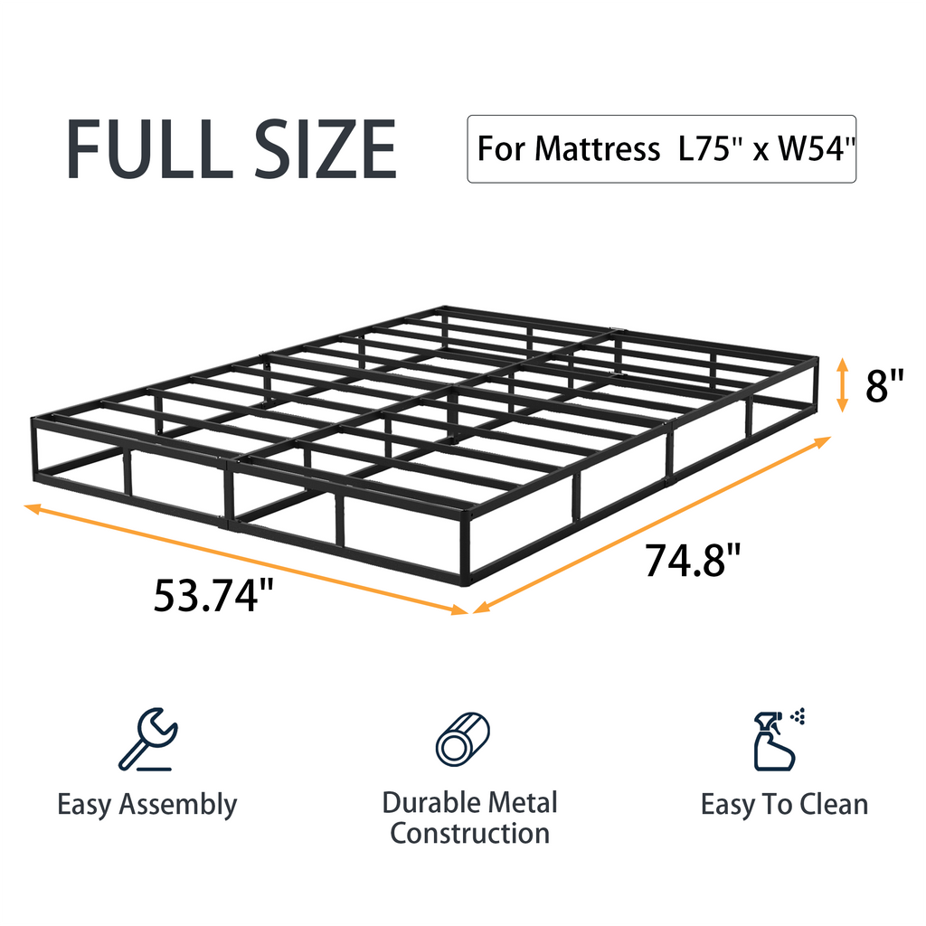 8-Inch Box Spring, Heavy Duty Metal Mattress Foundation with Fabric Cover, Easy Assembly, Noise-Free