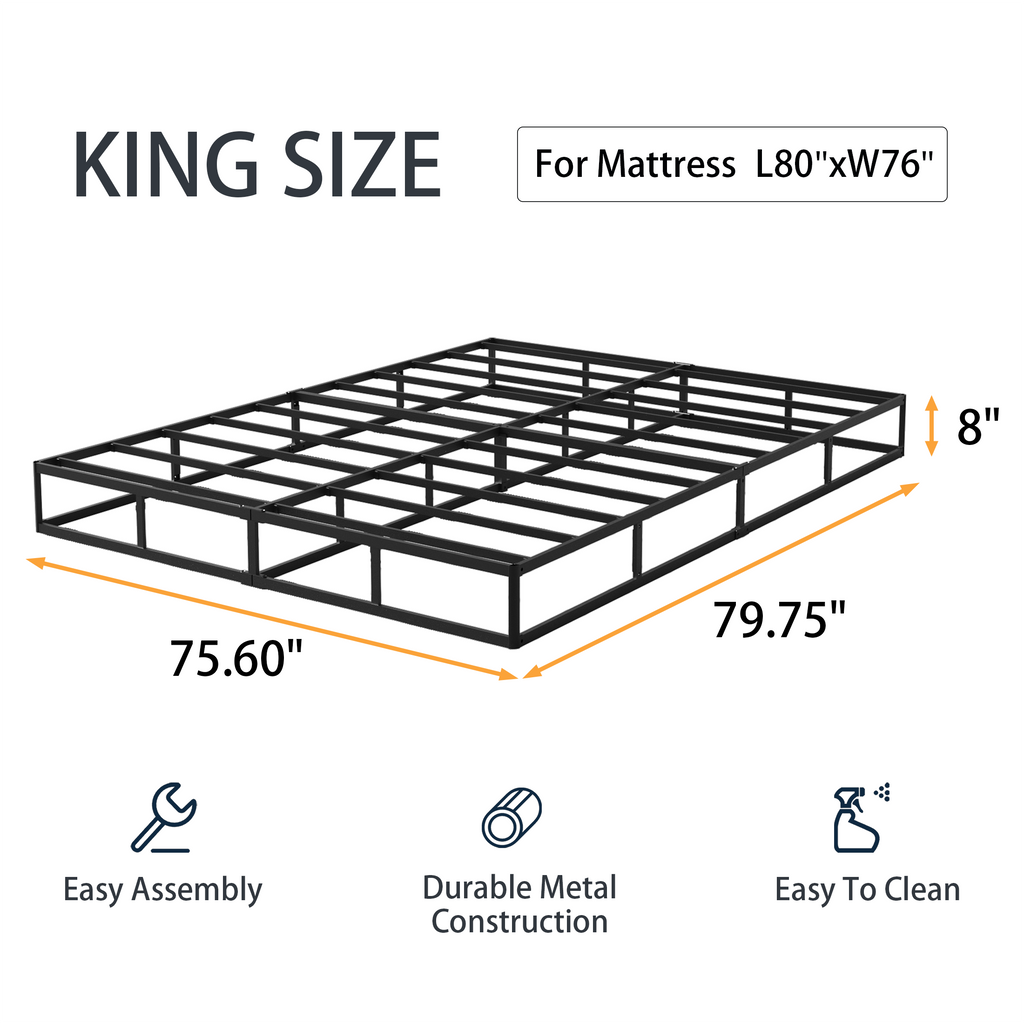 8-Inch Box Spring, Heavy Duty Metal Mattress Foundation with Fabric Cover, Easy Assembly, Noise-Free