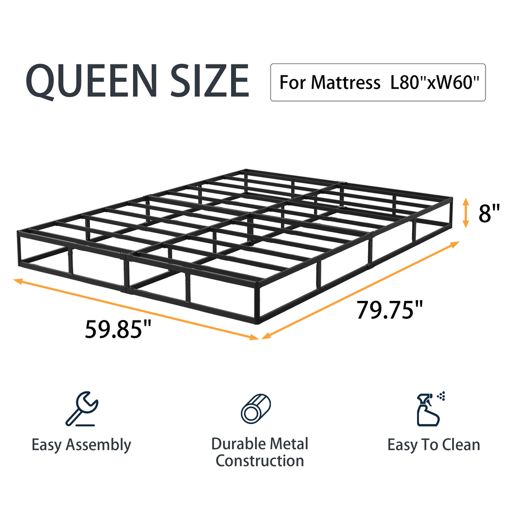 8-Inch Box Spring, Heavy Duty Metal Mattress Foundation with Fabric Cover, Easy Assembly, Noise-Free