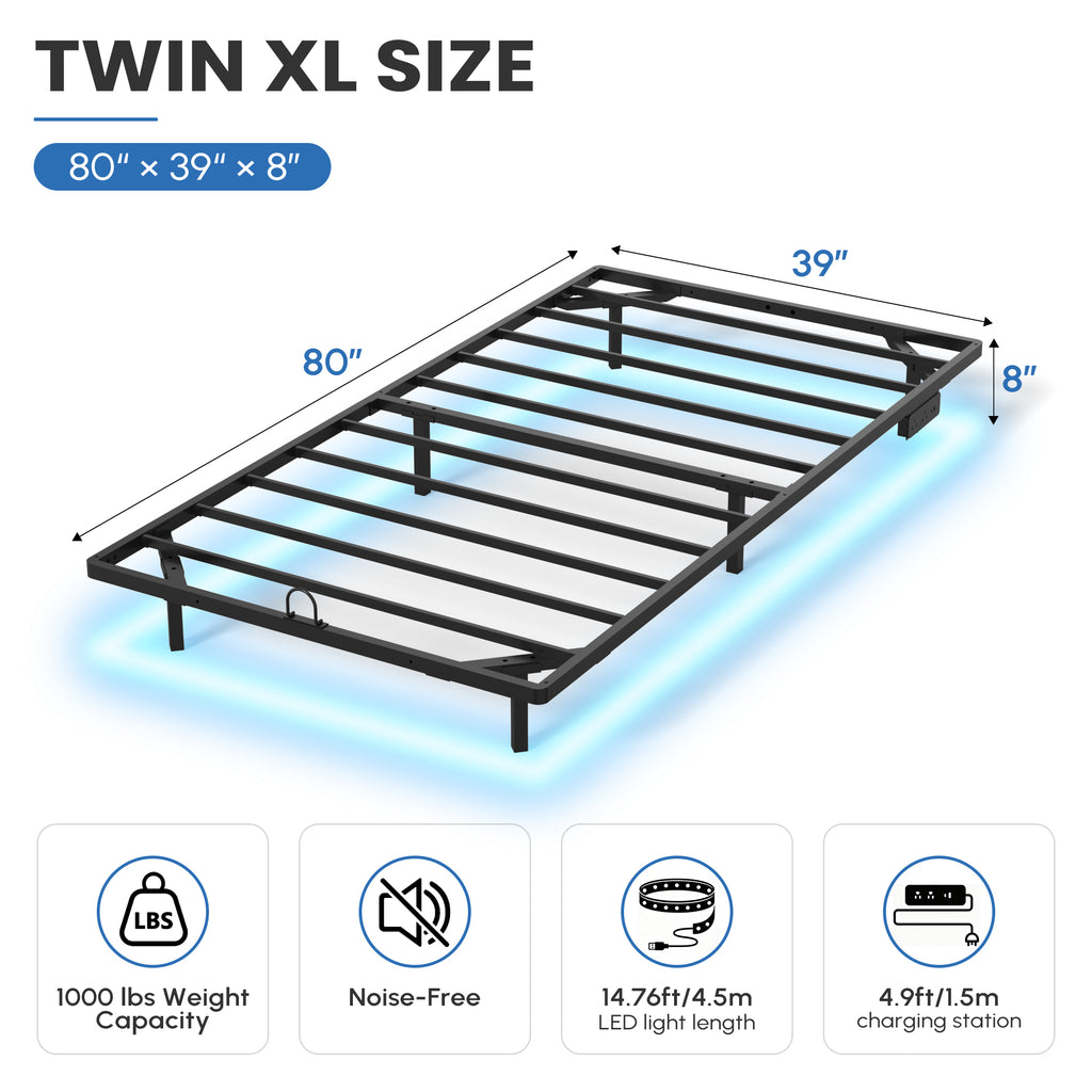 Floating Bed Frame Queen with Smart LED Lights and Charging Station, Modern Heavy Duty Metal Platform Bed, Easy Assembly, No Box Spring Needed