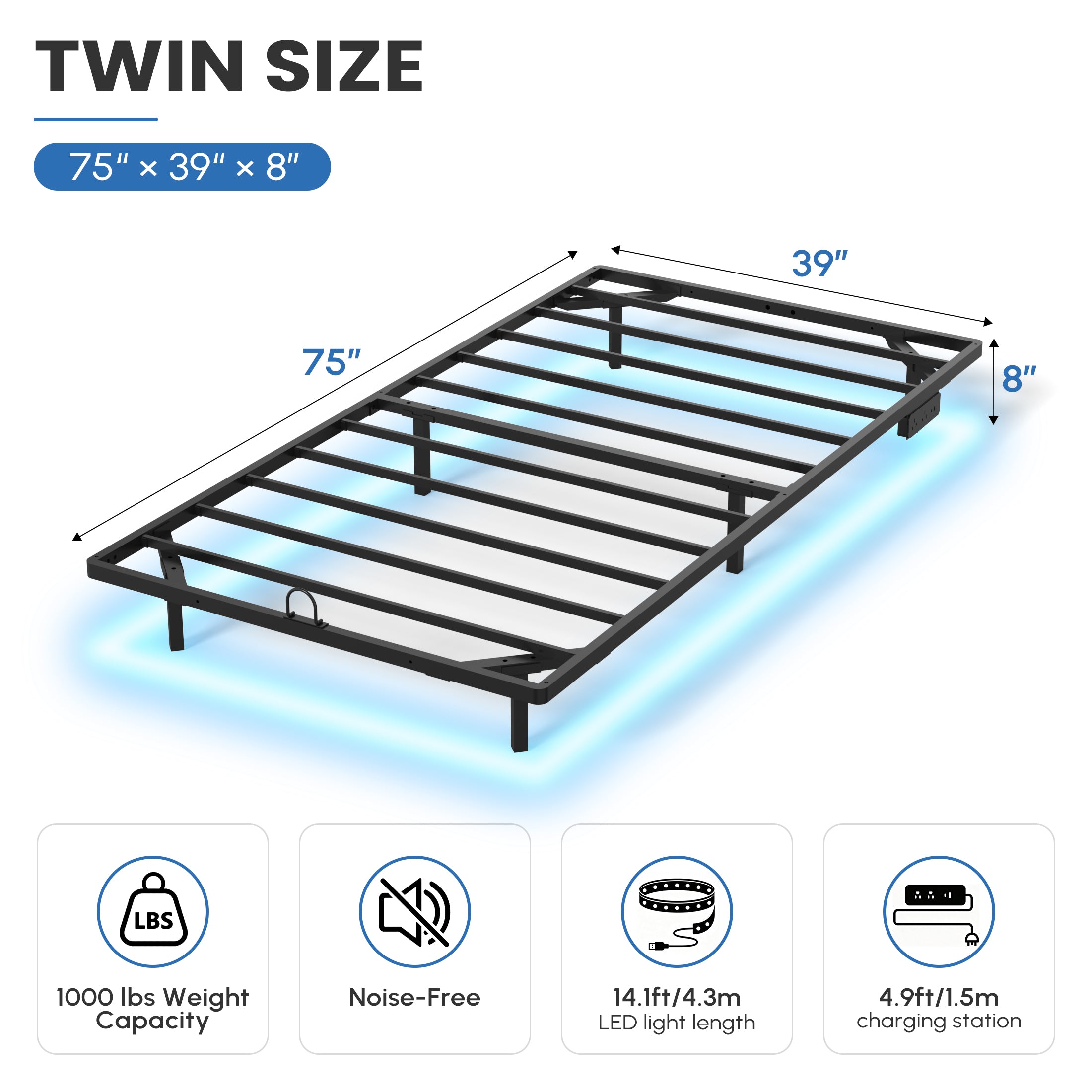 Floating Bed Frame Queen with Smart LED Lights and Charging Station, Modern Heavy Duty Metal Platform Bed, Easy Assembly, No Box Spring Needed